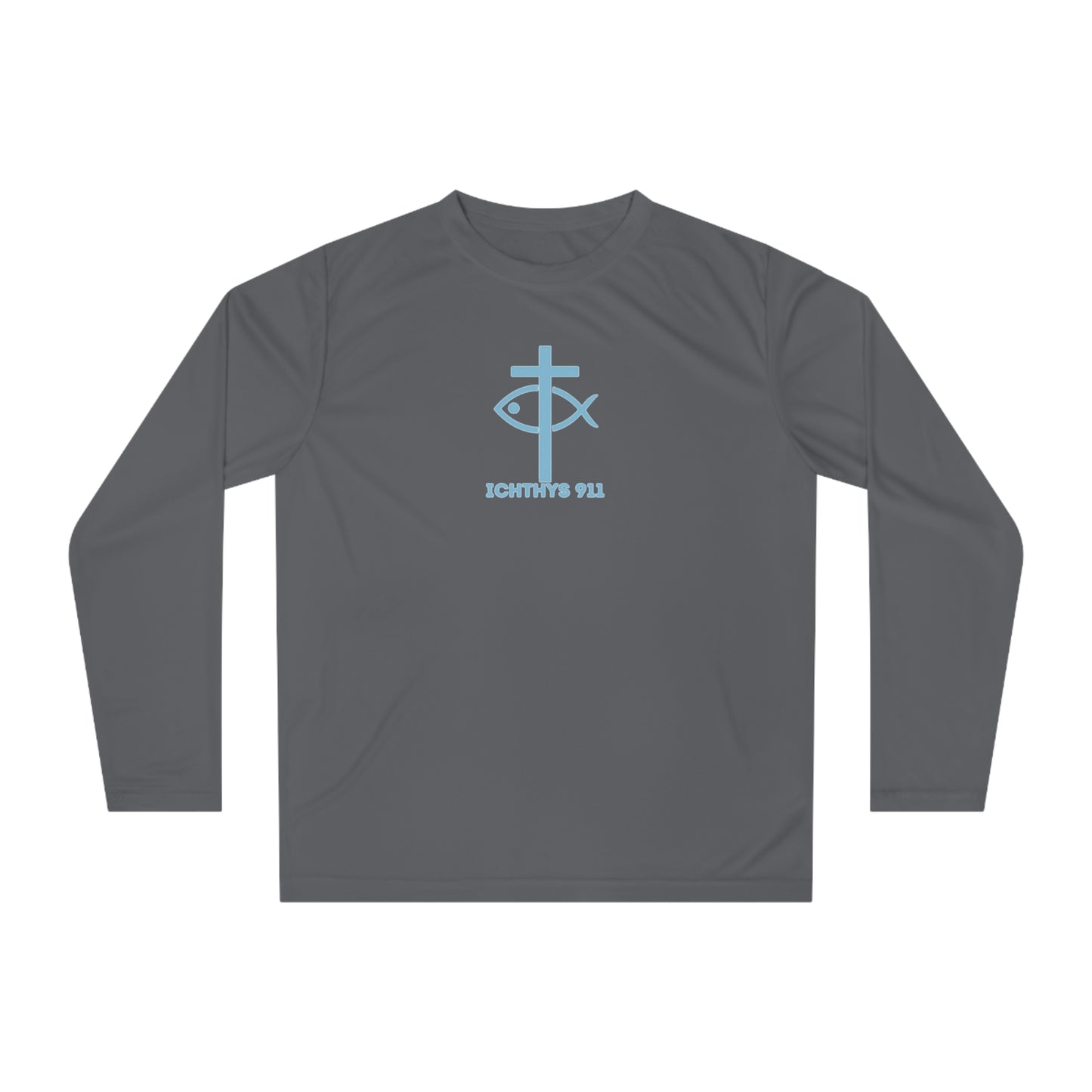 ICHTHYS 911 - Blue Font "13th Disciple" Unisex Performance Long Sleeve Shirt - 100% Moisture-Wicking Polyester - Men - Women - Christian Activewear Blue Font