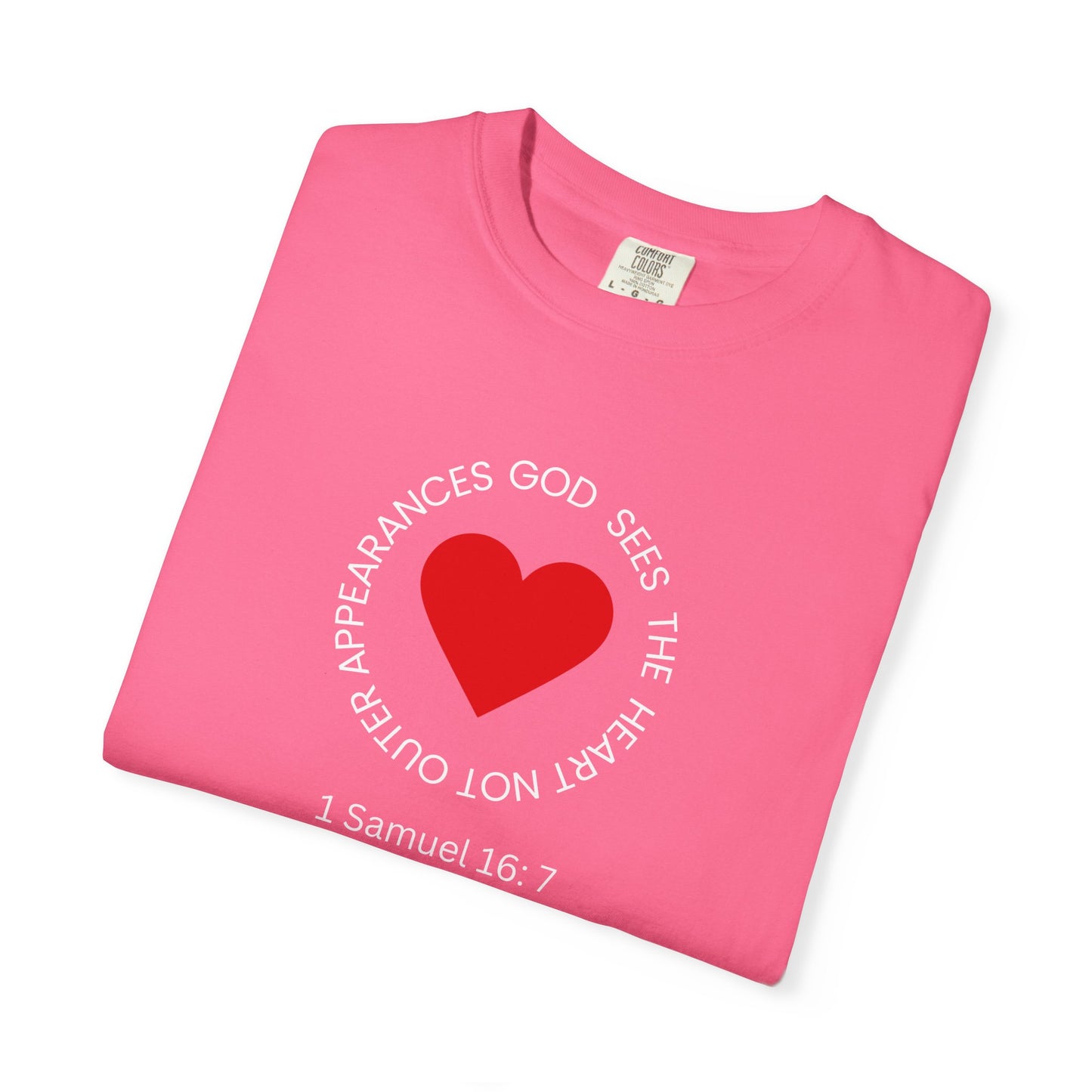 ICHTHYS 911 - "God Sees the Heart" Reverse Design - White Font - Unisex Garment - Dyed T-Shirt - 100% US Cotton - Men T-Shirt - Women T-Shirt - Inspirational Graphic T-Shirt for Everyday Motivation