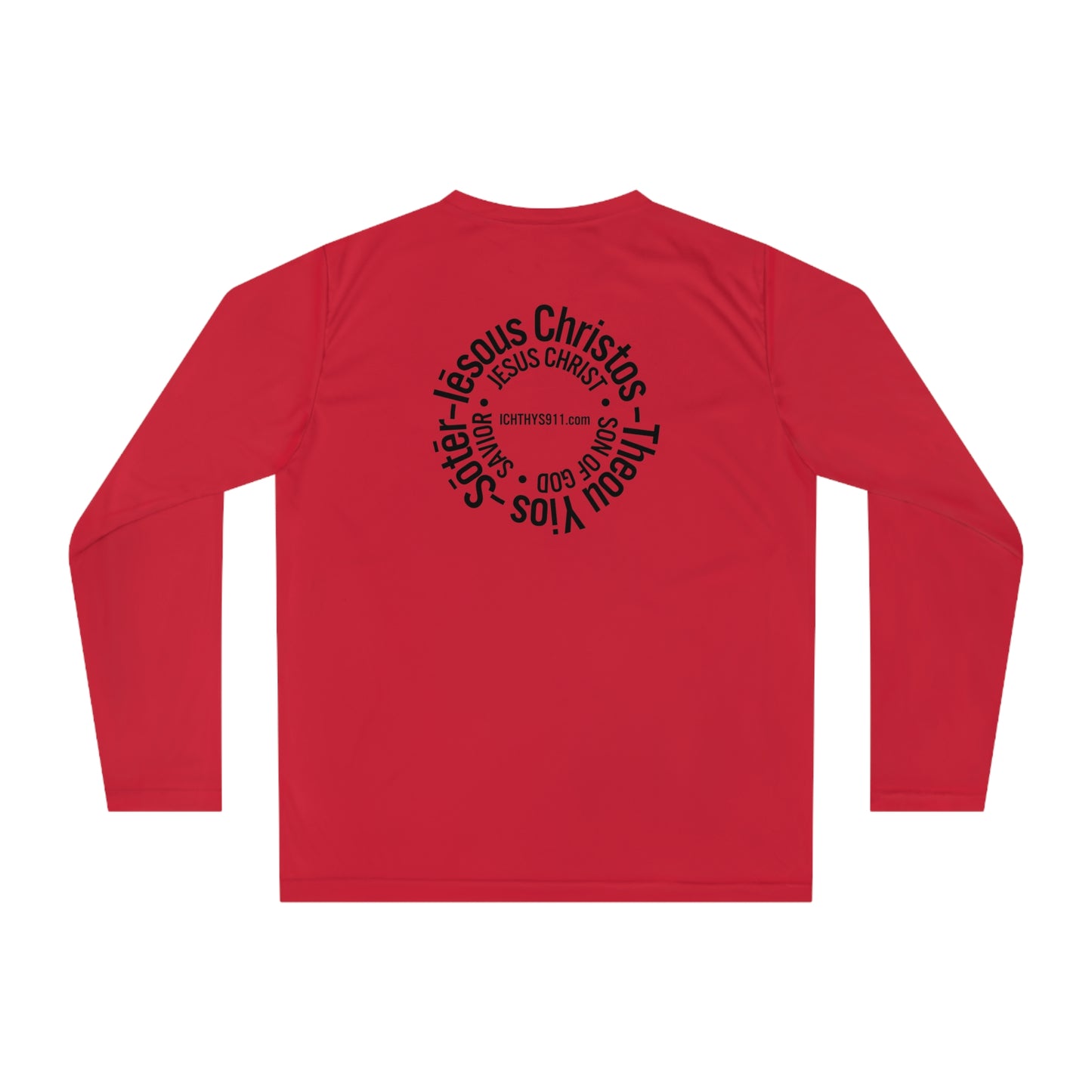 Iēsous Christos, Theou Yios, Sōtēr = Jesus Christ, Son of God, Savior - Unisex Performance Long Sleeve Shirt - ICHTHYS 911 Christian Activewear