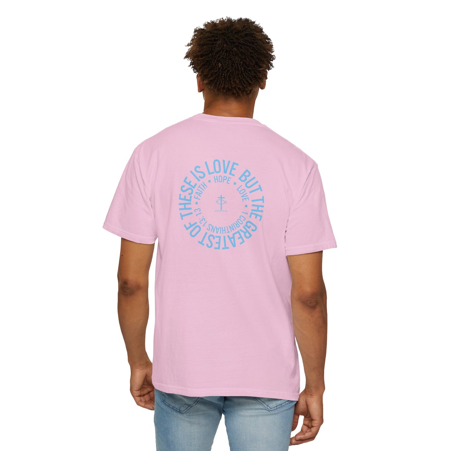 ICHTHYS 911 - Blue Font "Faith, Hope, & Love" - Unisex T-Shirt - Men T-Shirt - Christian Women Tee - Faith-Inspired Shirt - Christian Fashion - Wear Your Faith