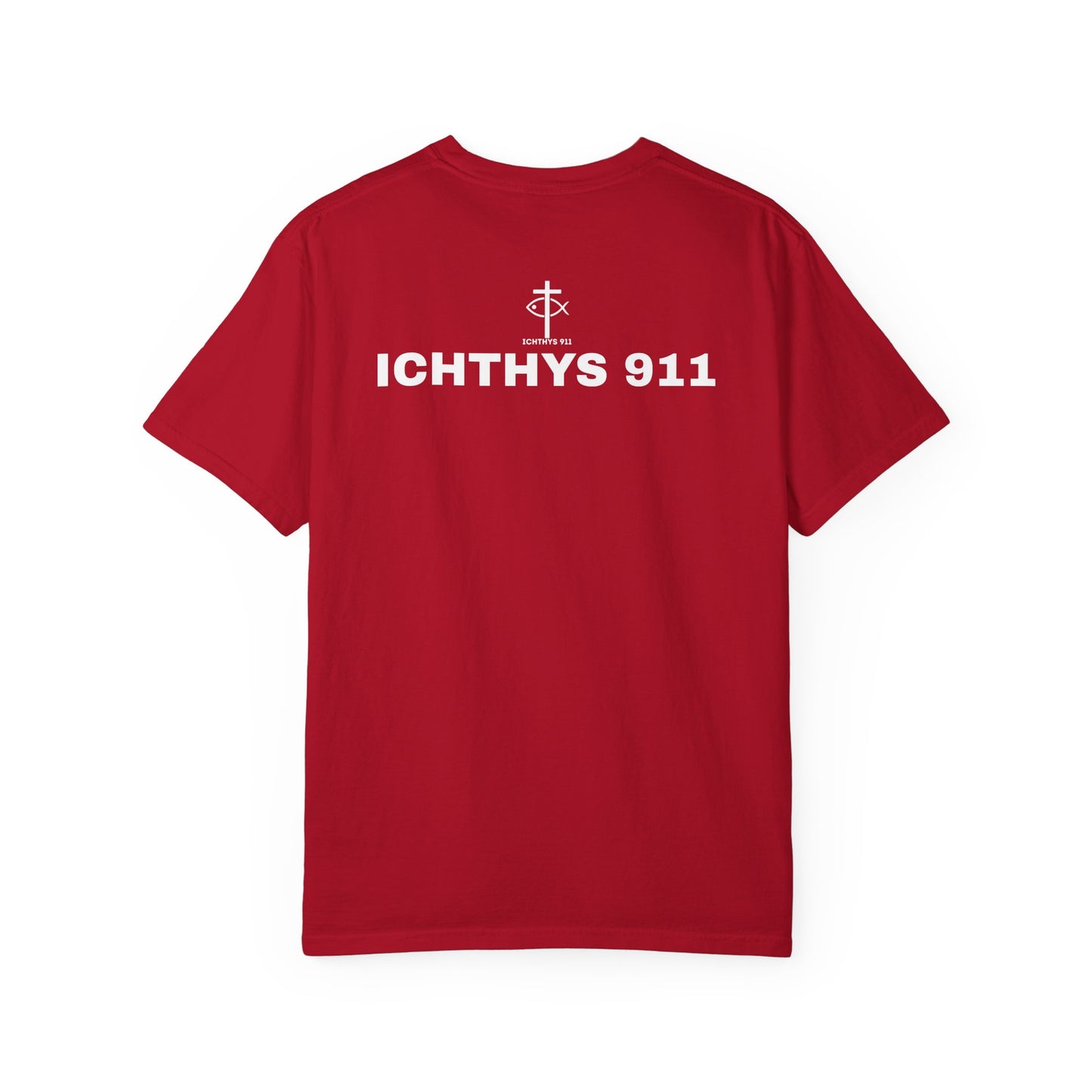 ICHTHYS 911 - White Font "Authentic" - Christian Streetwear T-Shirt – Unisex - Women T-Shirt - Men T-Shirt - Jesus Gym & Faith Fashion, Unisex Garment-Dyed T-Shirt