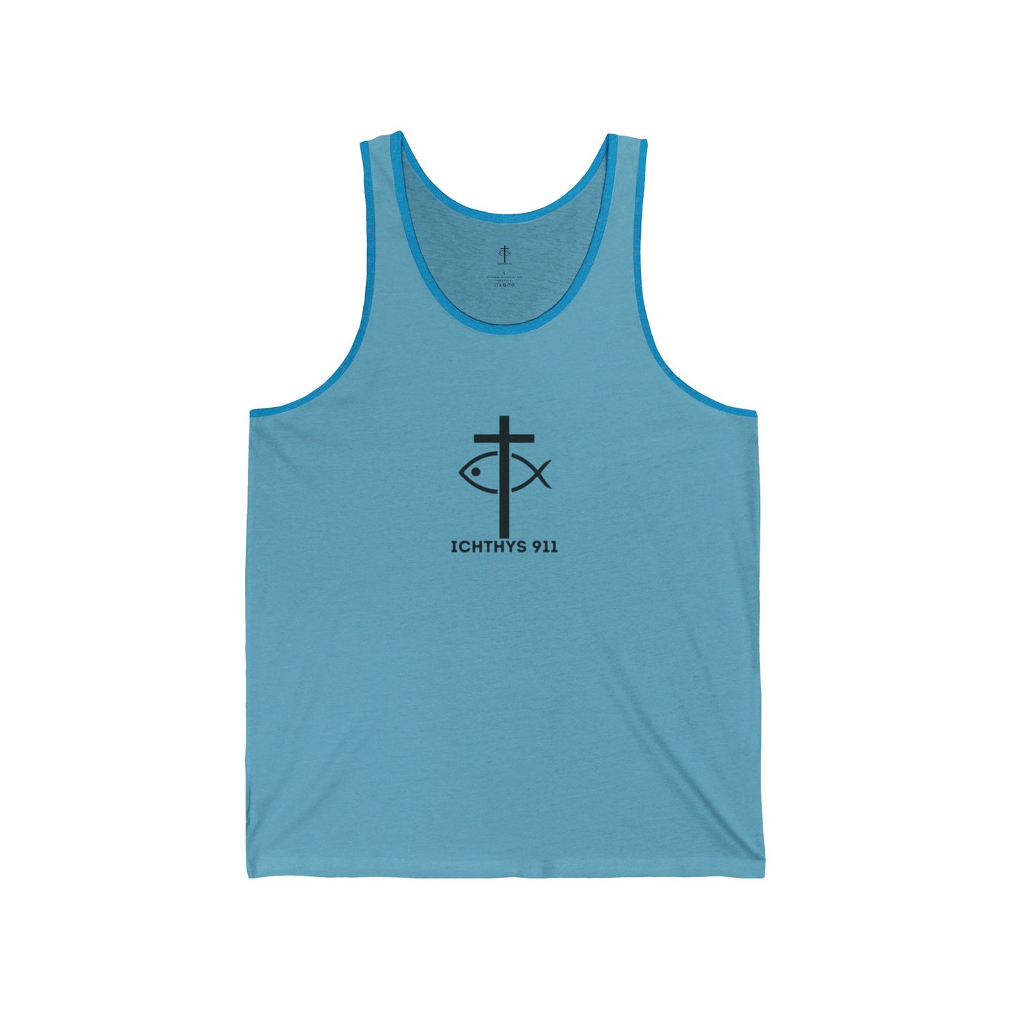 ICHTHYS 911 - Jersey Tank Badge Logo - Casual Christian Symbol Graphic Tee - Unisex