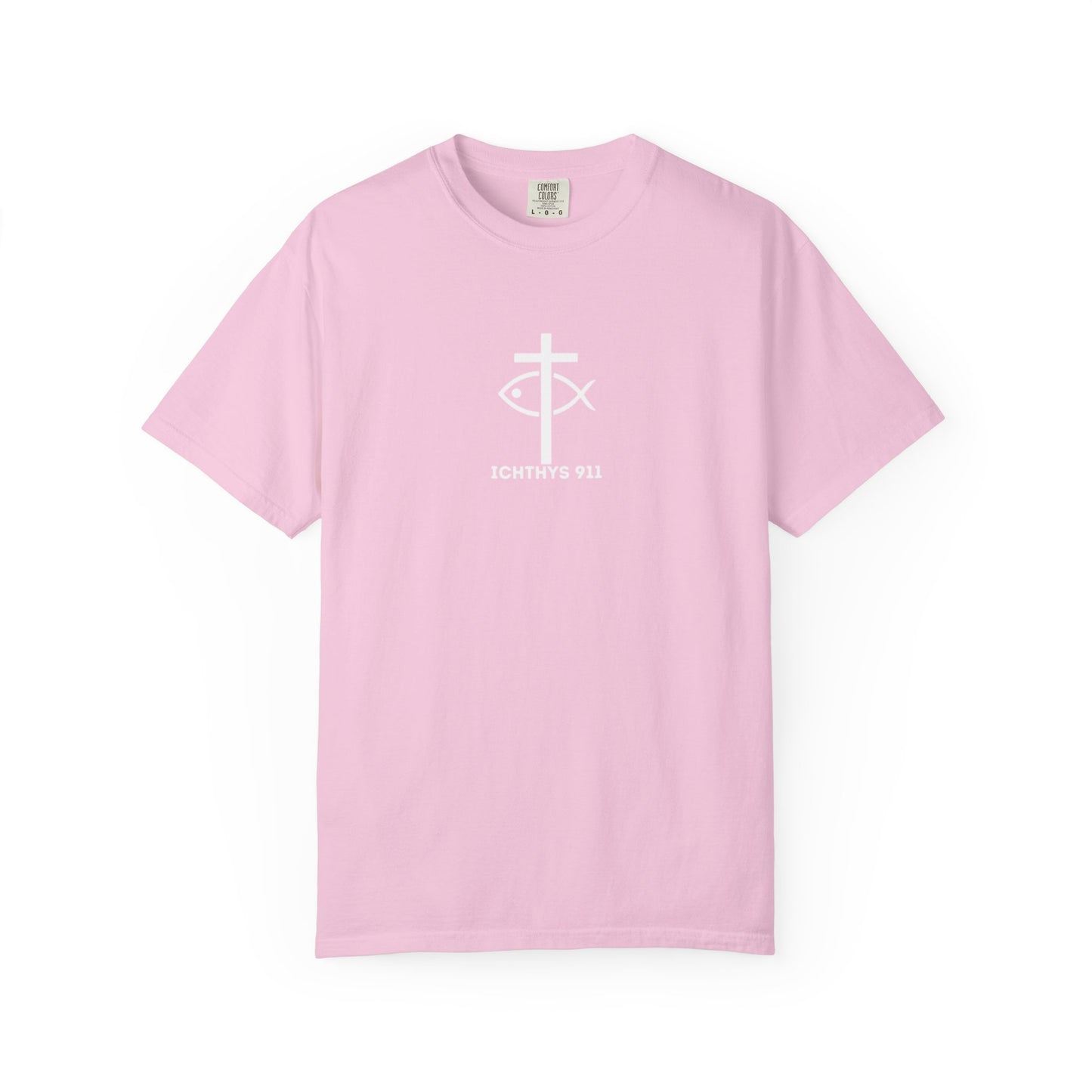 ICHTHYS 911 - White Font "Faith, Hope, & Love" - Garment Dyed - 100% US Cotton - Unisex T-Shirt - Men T-Shirt - Christian Women Tee - Faith-Inspired Shirt - Christian Fashion - Wear Your Faith - Additional Colors