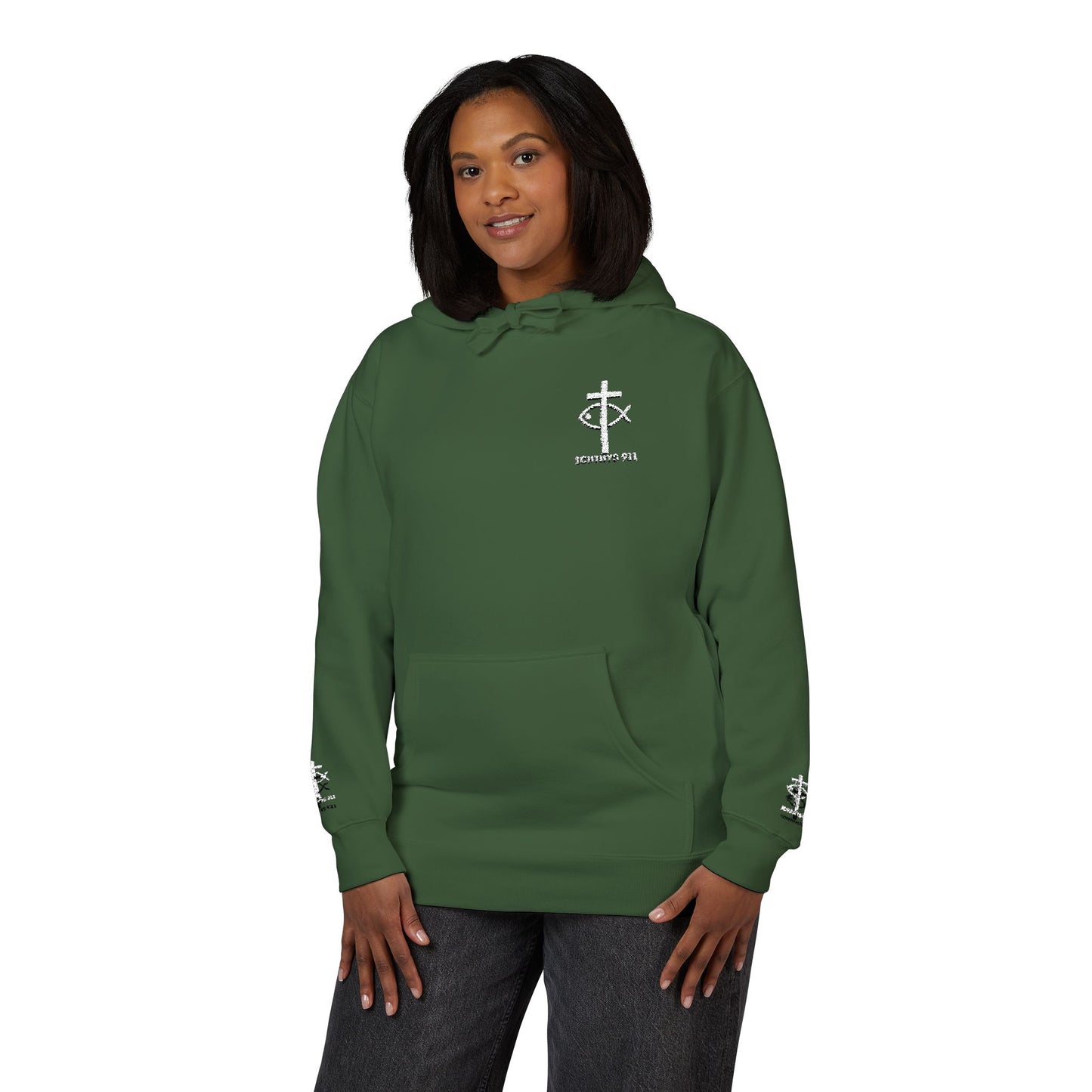 ICHTHYS 911 Embroidery Hoodie Pullover - Unsex - Elevated Embroider Gift for Her or Him - Christian Wear