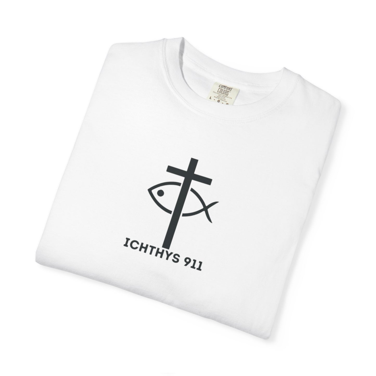 ICHTHYS 911 - Black Font "Faith Driven" - Unisex Garment Dyed T - Shirt - 100% US Cotton -  Men - T - Women T-Shirt - Christian Inspirational Tee - Garment Dyed