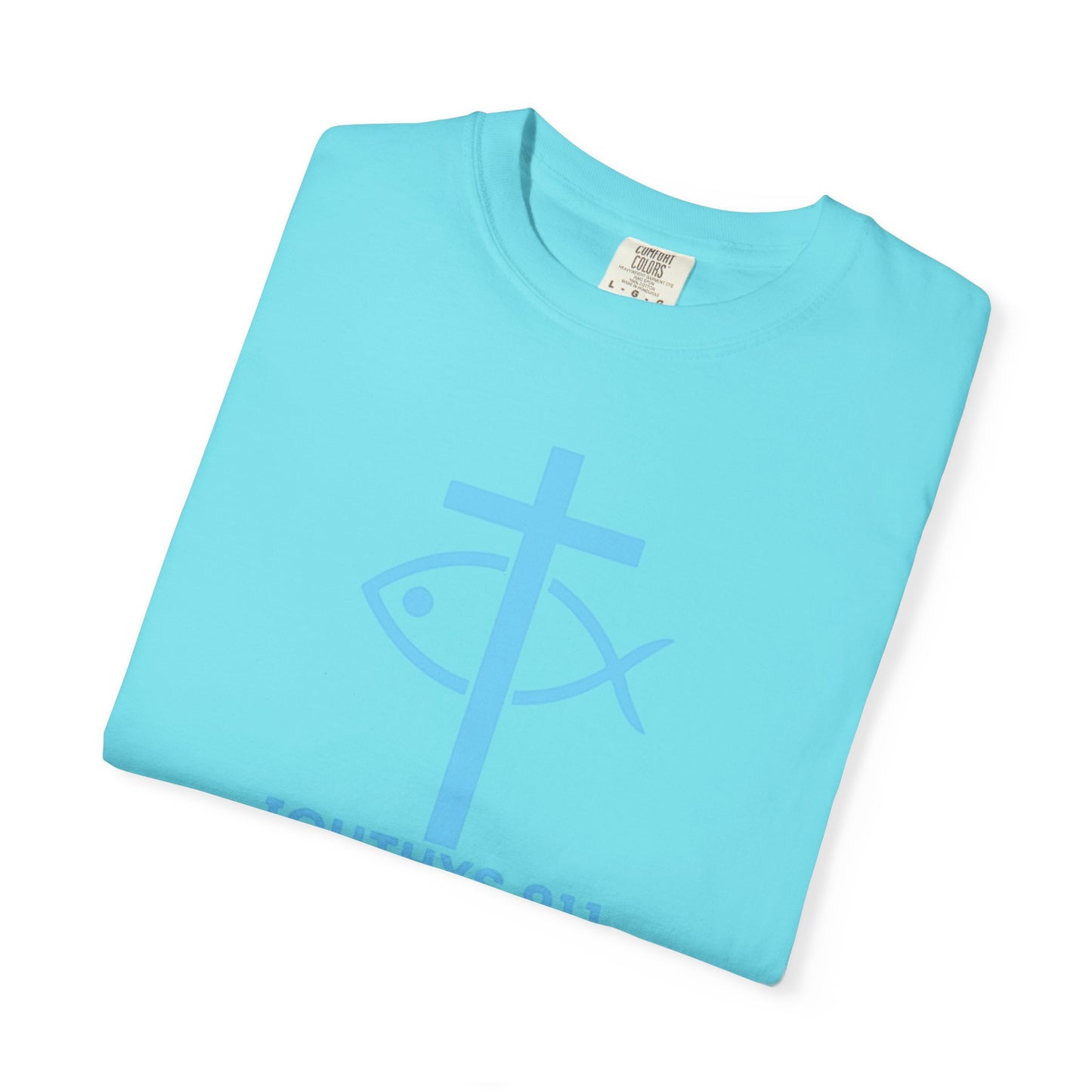 Authentic - Christian Streetwear T-Shirt – Jesus Gym & Faith Fashion, Unisex Garment-Dyed T-Shirt Blue Font - ICHTHYS 911