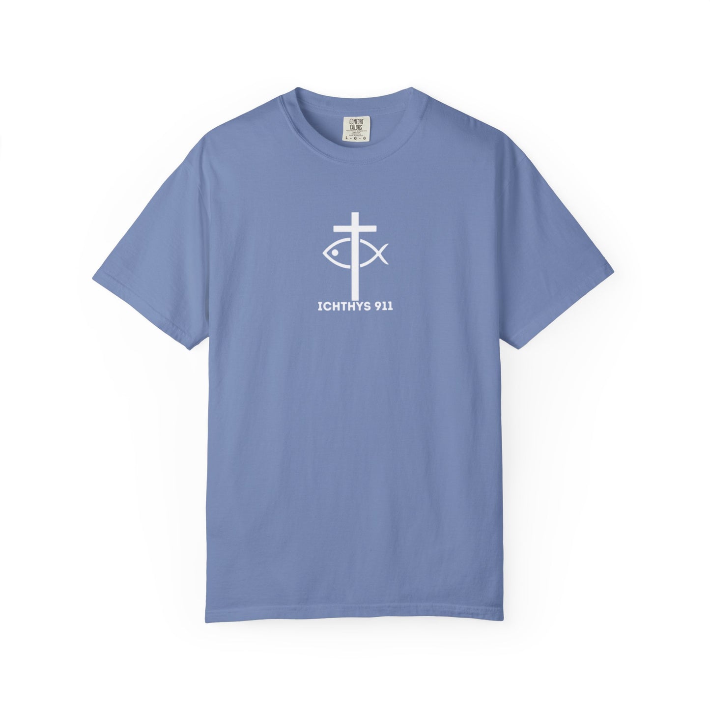 ICHTHYS 911 - White Font "Authentic" - Christian Streetwear T-Shirt – Unisex - Women T-Shirt - Men T-Shirt - Jesus Gym & Faith Fashion, Unisex Garment-Dyed T-Shirt