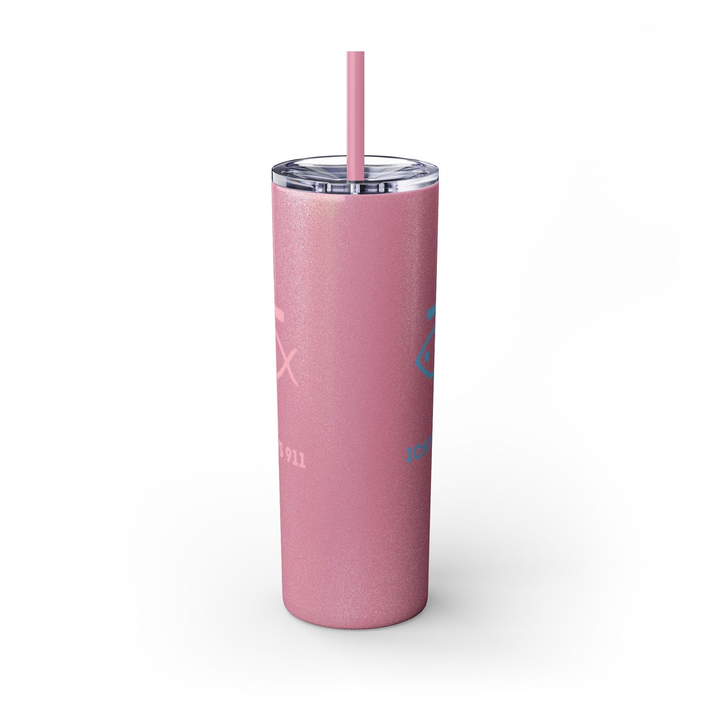 ICHTHYS 911 Pink & Blue Faith-Inspired Skinny Tumbler with Straw - 20oz Baby Shower Drip - Party Favor