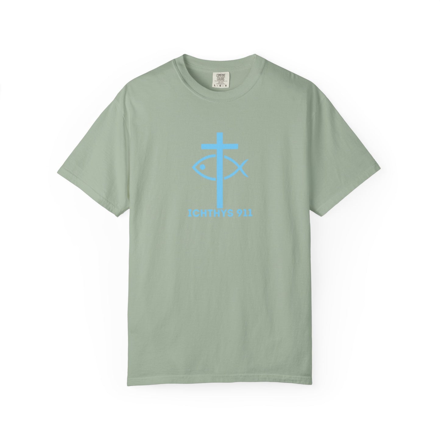 Jesus Christ Son of God Savior - Blue Font - Unisex Garment Dyed T- Shirt - Men T-Shirt - Women T-Shirt - Christian Streetwear T-Shirt – Jesus Gym & Faith Fashion - ICHTHYS 911