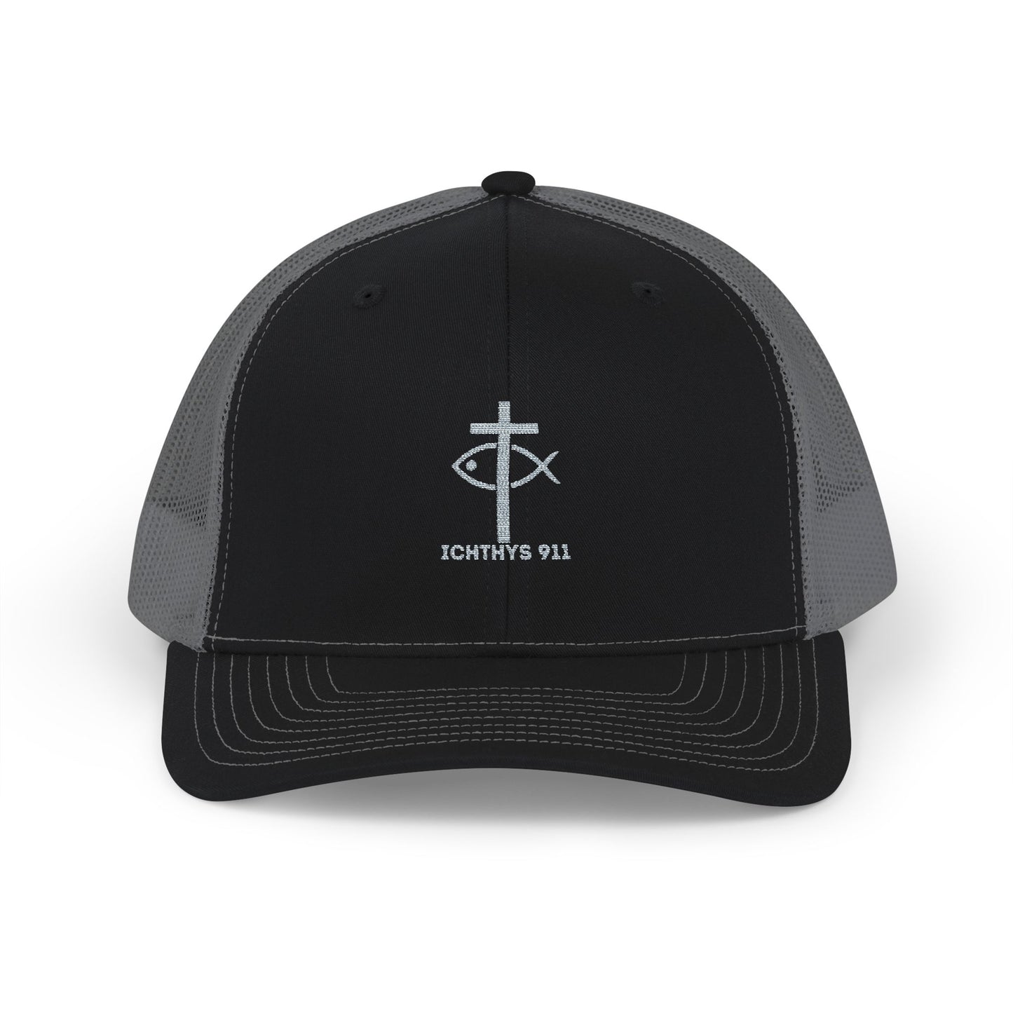 ICHTHYS 911 Embroidered Snapback Trucker Cap - Faith-Inspired Outdoor Hat - Jesus