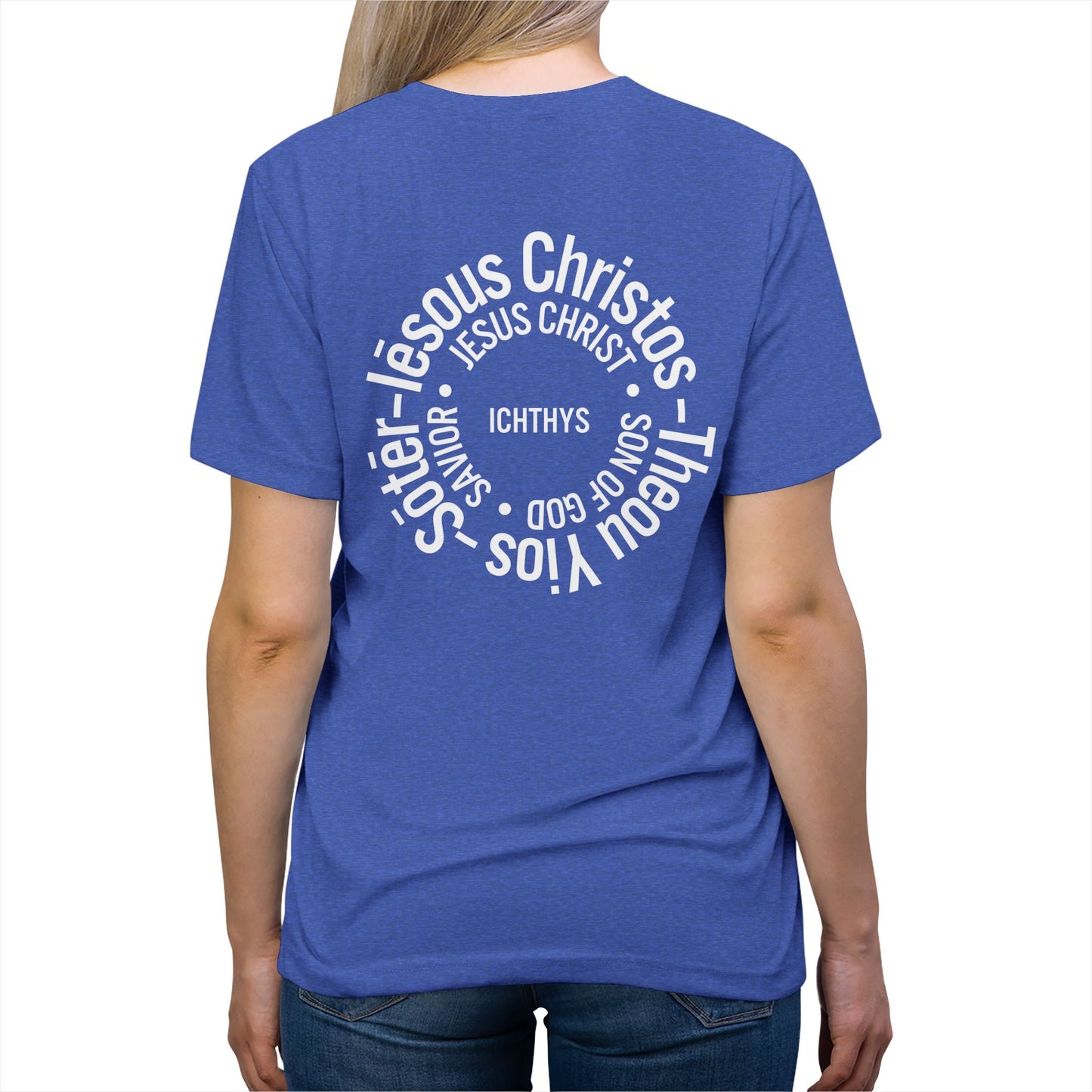 Iēsous Christos, Theou Yios, Sōtēr - White Font -Faith-Inspired Unisex Tri-blend Tee- Graphic Shirt - Unisex - Women -T - Men -T-Shirt - Jesus Shirt - Christian Fashion