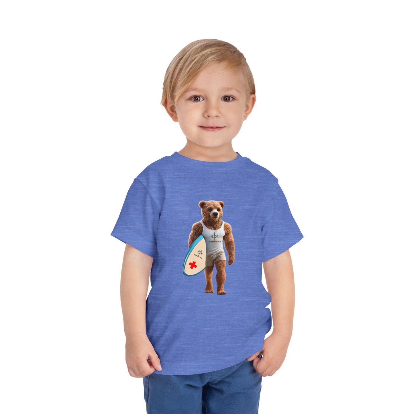 Surfing Bear Toddler Tee - Fun Kids Short Sleeve T-Shirt - ICHTYHS 911