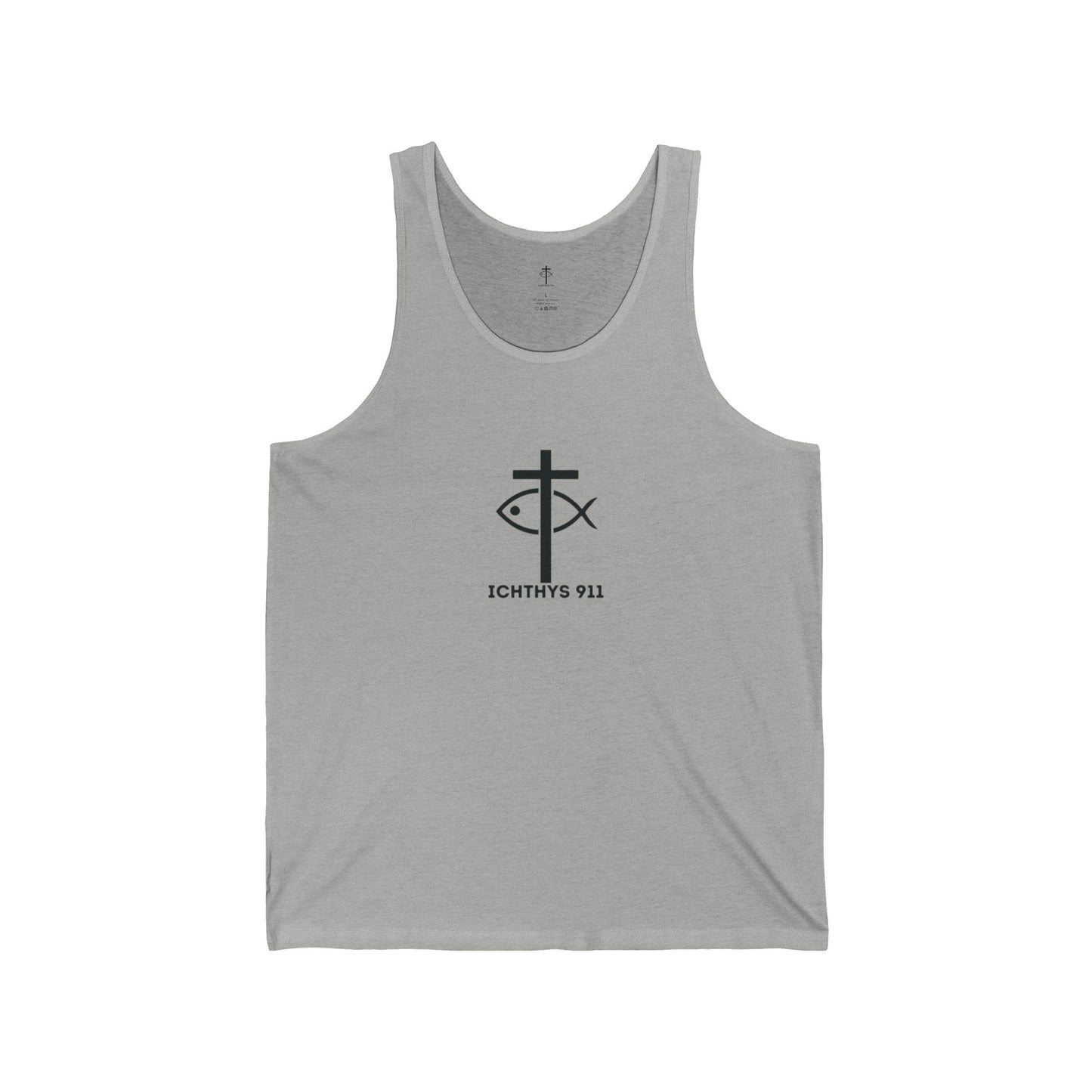 ICHTHYS 911 - Jersey Tank Badge Logo - Casual Christian Symbol Graphic Tee - Unisex