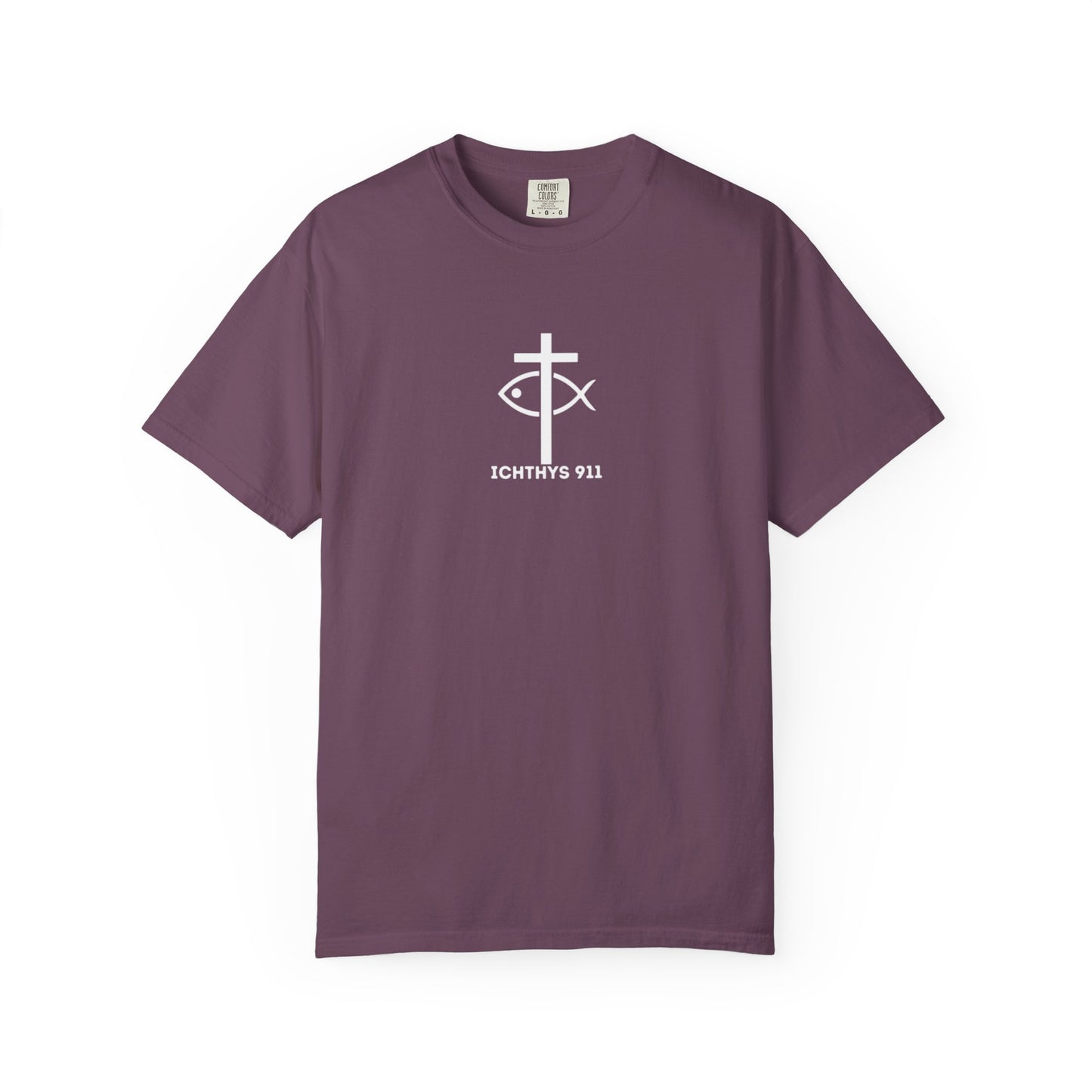 ICHTHYS 911 - White Font "Faith, Hope, & Love" - Garment Dyed - 100% US Cotton - Unisex T-Shirt - Men T-Shirt - Christian Women Tee - Faith-Inspired Shirt - Christian Fashion - Wear Your Faith - Additional Colors