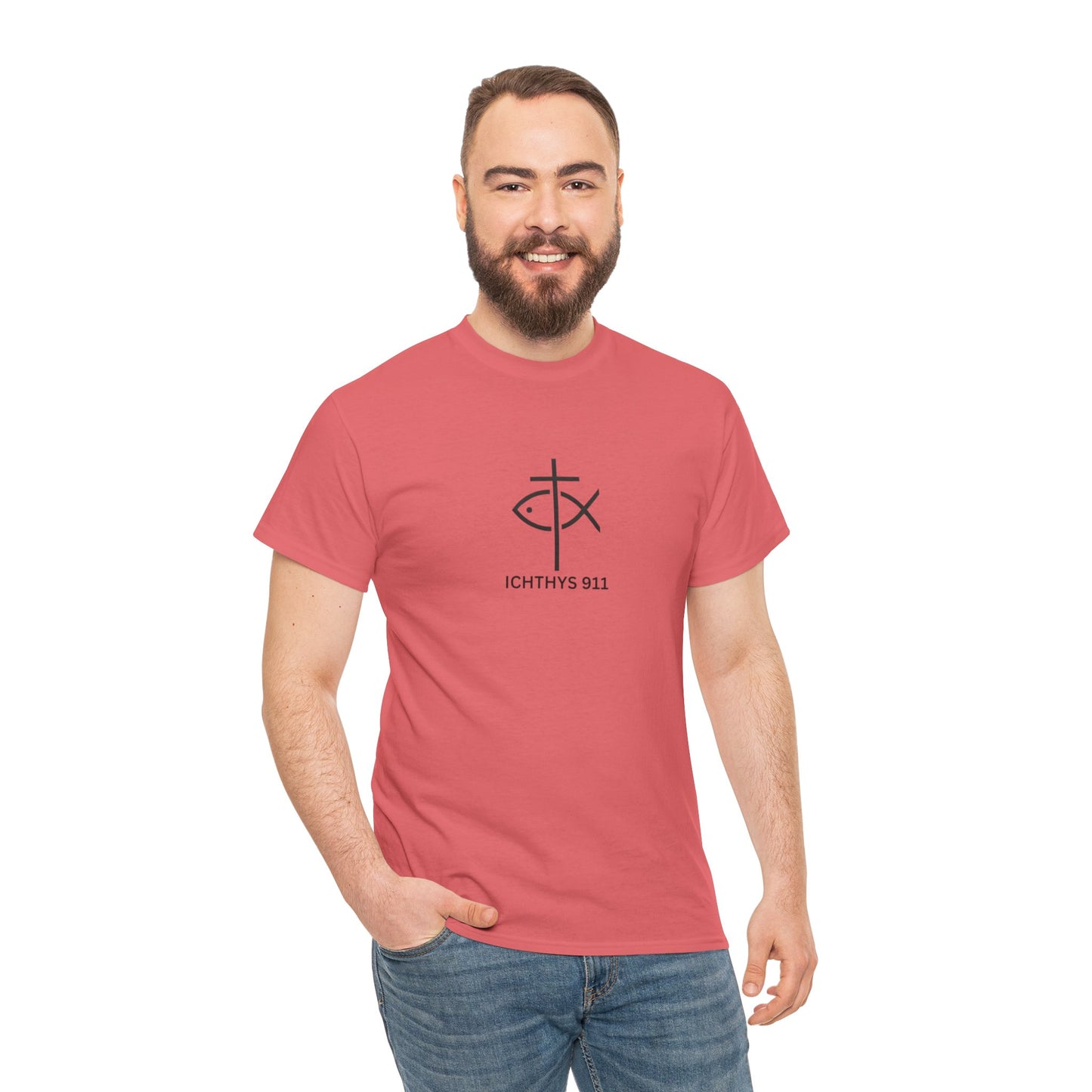 ICHTHYS 911 - "Authentic Design" - Unisex T-Shirt - Heavy Cotton T-Shirt - Jesus Fish - Men's T-Shirt - Women T-Shirt Christian Faith - Unisex Clothing
