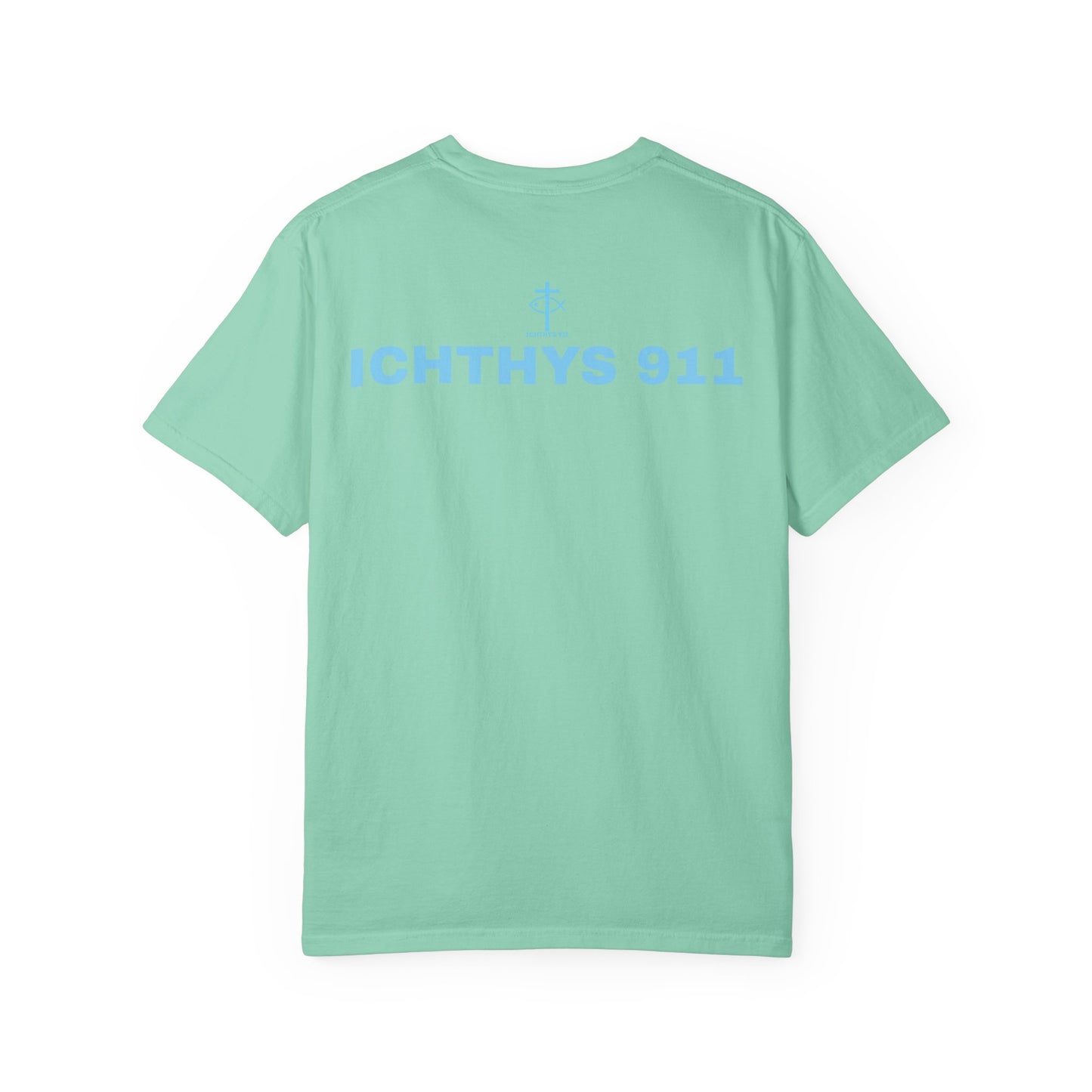 Authentic - Christian Streetwear T-Shirt – Jesus Gym & Faith Fashion, Unisex Garment-Dyed T-Shirt Blue Font - ICHTHYS 911