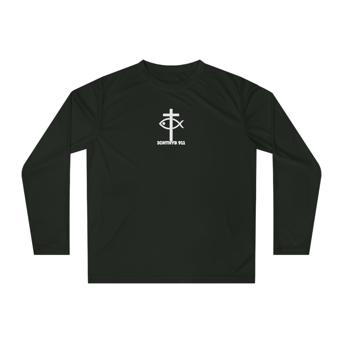 ICHTHYS 911 - "Faith Driven" Unisex - Men - Women -100% Moisture-Wicking Poly - Performance Long Sleeve Shirt - Christian Activewear UPF 30+ Sun protection