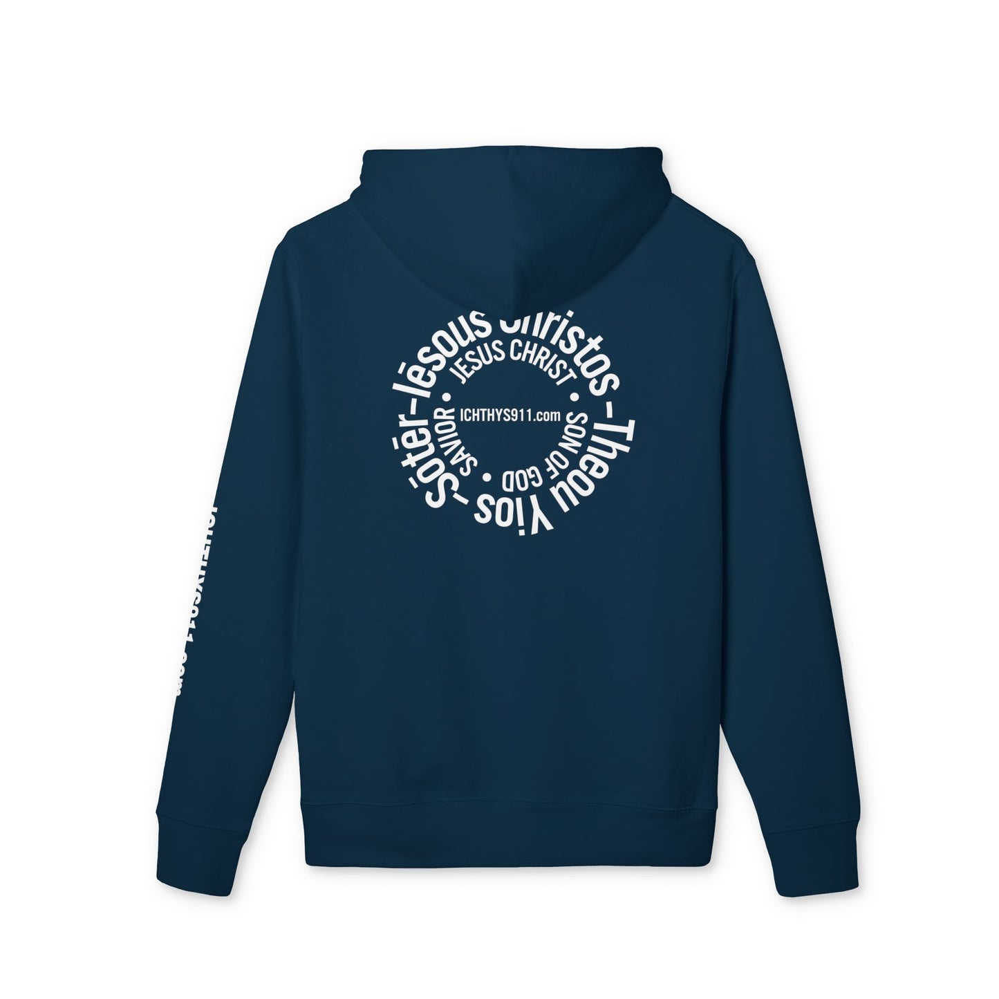 Iēsous Christos, Theou Yios, Sōtēr = Jesus Christ, Son of God, Savior - Unisex - Lightweight Religious Sweatshirt - ICHTHYS 911 - Hoodie - 100% Organic
