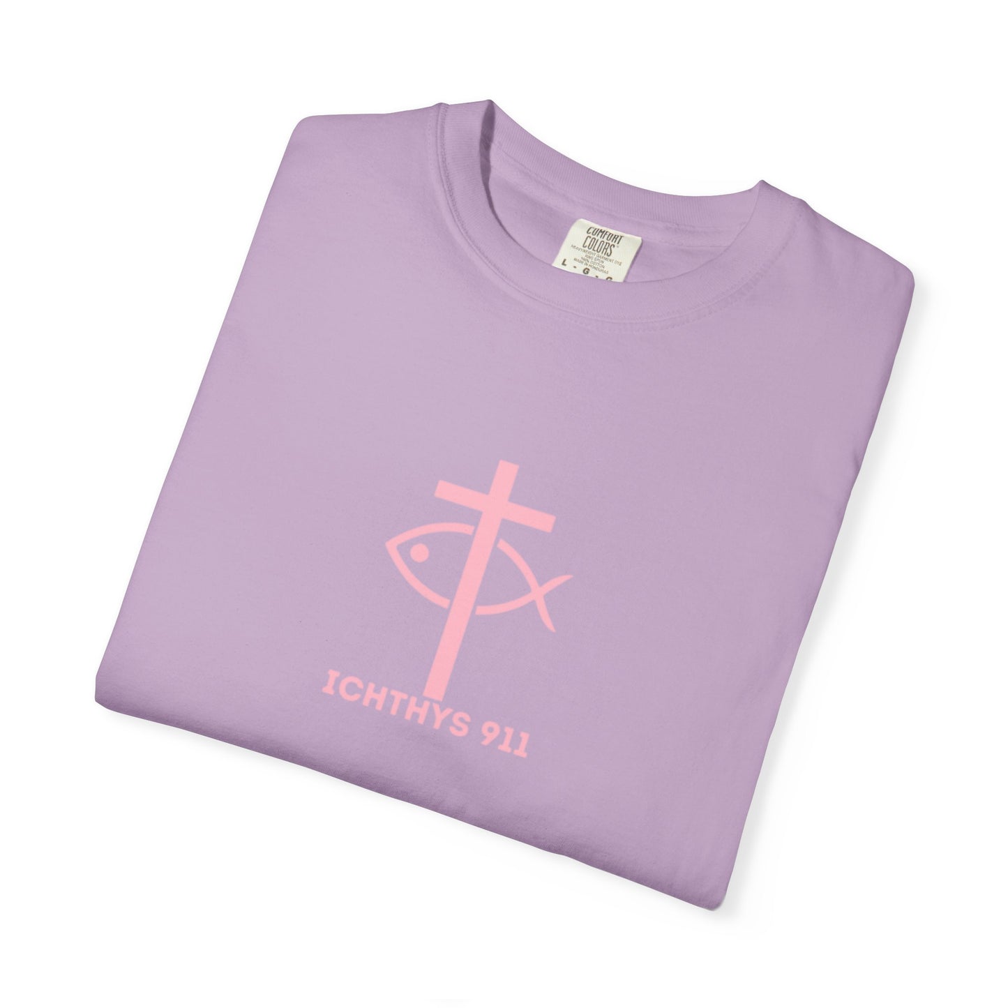 ICHTHYS 911 "Strength Through Christ Philippians 4:13" - Pink Font - Unisex Garment Dyed T-Shirt - 100% US Cotton -Men T-Shirt - Women T-Shirt - Christian Activewear - Wear Your Faith - T-Shirt