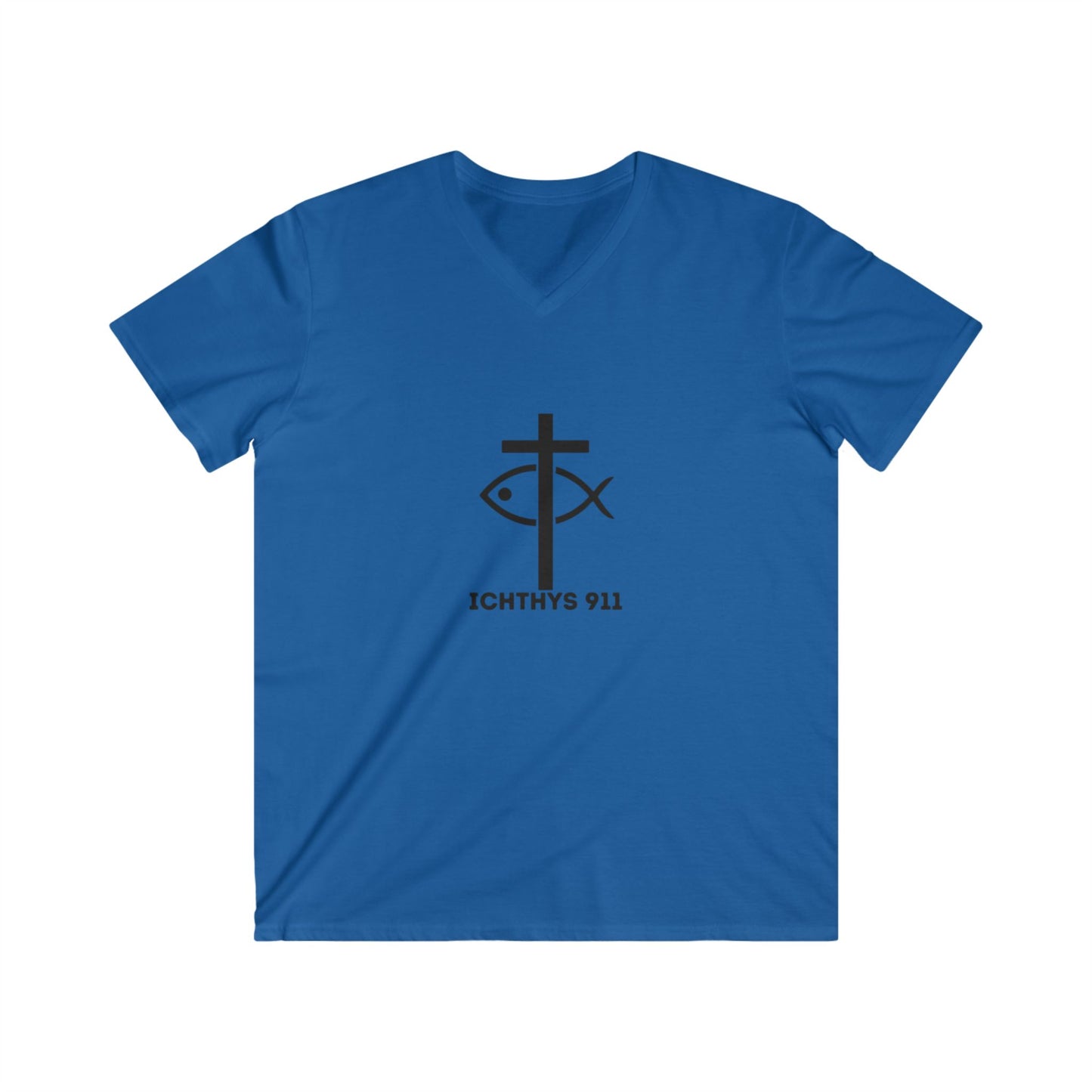 13th Disciple Collection - Men's Fitted V-Neck - Short Sleeve T - Shirt - Faith-Inspired - Christian - Black Font - ICHTHYS 911
