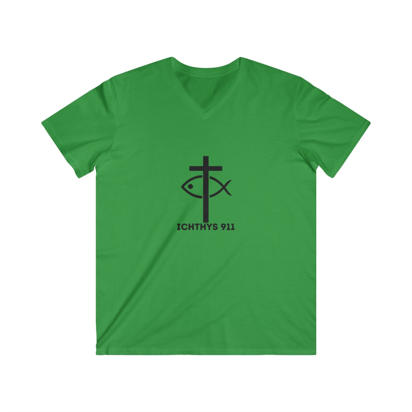 13th Disciple Collection - Men's Fitted V-Neck - Short Sleeve T - Shirt - Faith-Inspired - Christian - Black Font - ICHTHYS 911