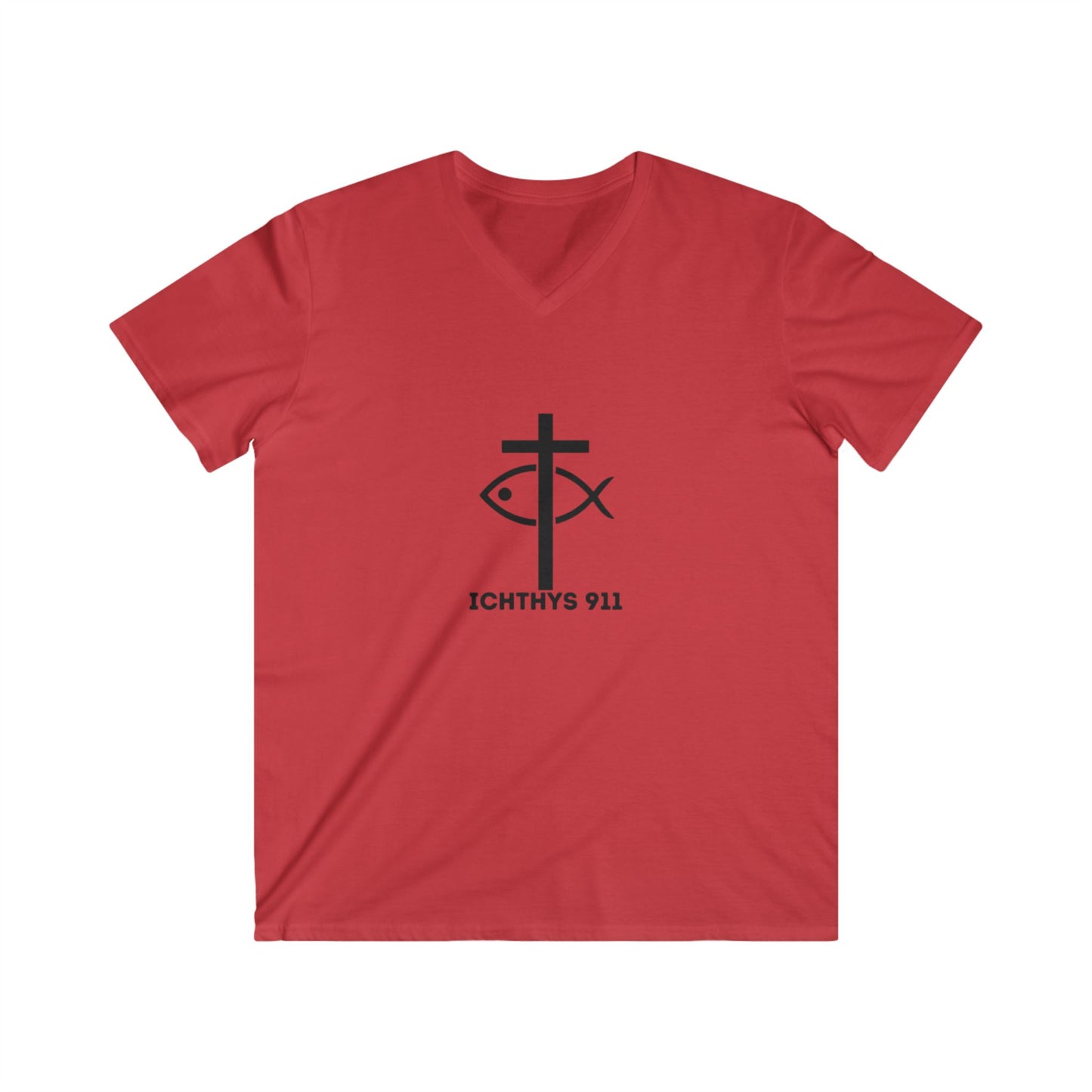 13th Disciple Collection - Men's Fitted V-Neck - Short Sleeve T - Shirt - Faith-Inspired - Christian - Black Font - ICHTHYS 911