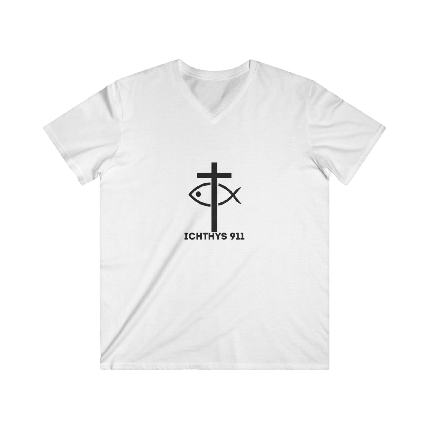 13th Disciple Collection - Men's Fitted V-Neck - Short Sleeve T - Shirt - Faith-Inspired - Christian - Black Font - ICHTHYS 911
