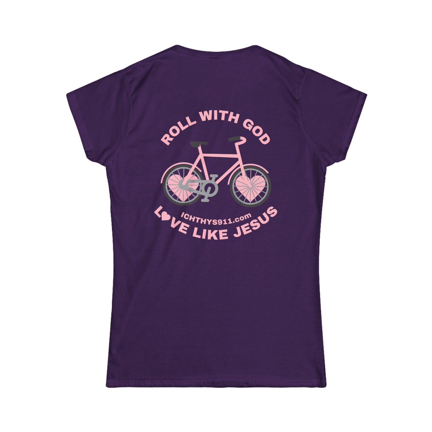 ICHTHYS 911 - "Roll With God Love Like Jesus" - Pink Font - Faith-Inspired Women's Tee - Summer Light T-Shirt - Wear Your Faith - Soft style Tee