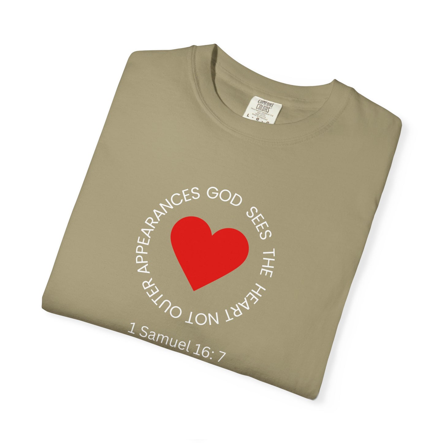 ICHTHYS 911 - "God Sees the Heart" Reverse Design - White Font - Unisex Garment - Dyed T-Shirt - 100% US Cotton - Men T-Shirt - Women T-Shirt - Inspirational Graphic T-Shirt for Everyday Motivation