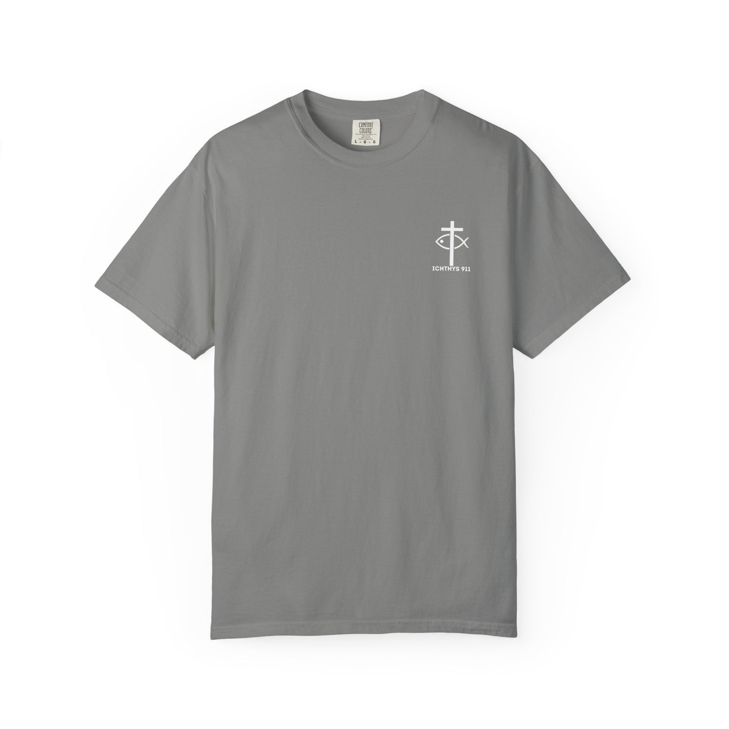 ICHTHYS 911 Badge Collection - White Font - Unisex  Garment Dyed T-Shirt - 100% US Cotton - Men T-Shirt - Women T-Shirt - Christian Graphic Tee - Gym - T - Christian Faith - Jesus Wear - White Font