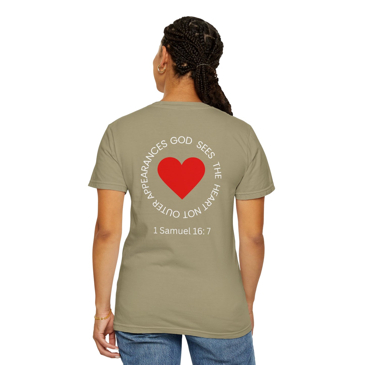 ICHTHYS 911 -  "God Sees the Heart" - White Font - Unisex Garment - Dyed T-Shirt - Inspirational Graphic T-Shirt for Everyday Motivation - 100% US cotton