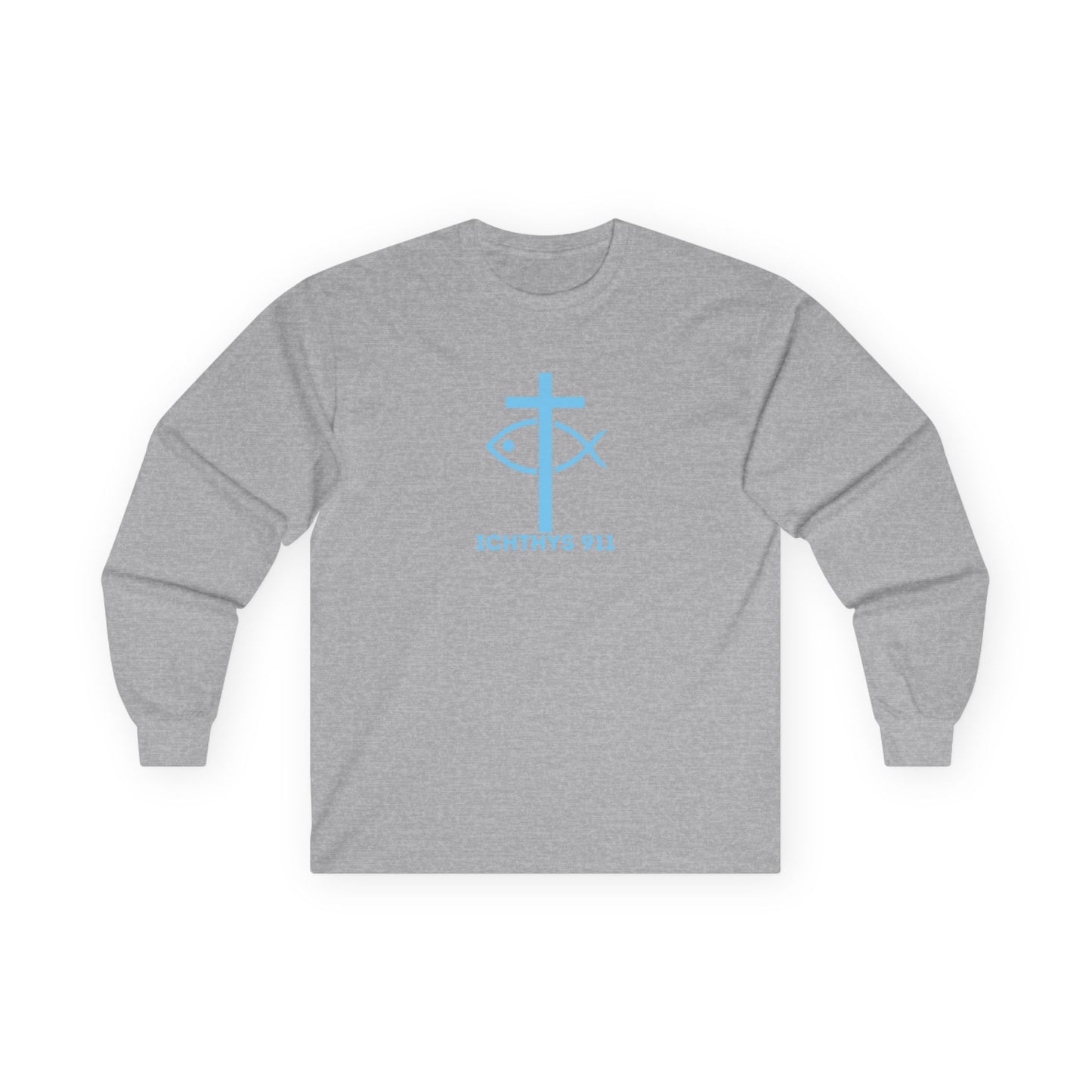 Strength Through Christ Philippians 4:13 - Blue Font - Unisex Shirt - Men - Women - Christian Activewear - Wear Your Faith Long Sleeve Tee - ICHTHYS 911