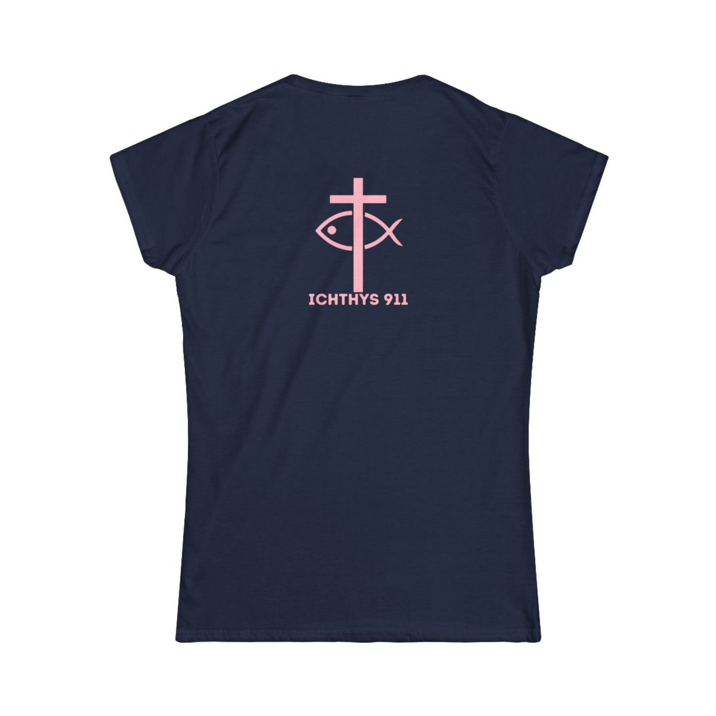 "Love, Hope, Faith - Love is the Greatest" - Reverse Design - Semi Fitted - Inspirational Faith Tee for Women - Wear Your Faith - 1 Corinthians - ICHTHYS 911 - Pink Font