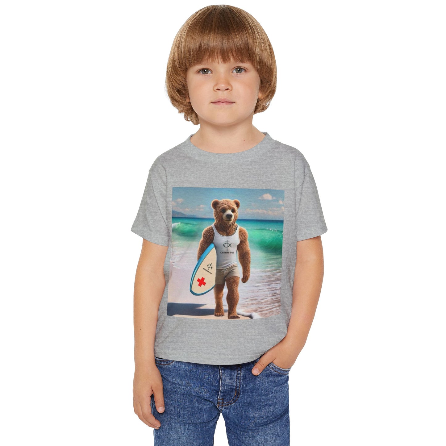 ICHTHYS 911 "Surf Bear" - Toddler T-Shirt - Cool Summer Tee - Match Mom and Dad For Vacation - Family T-Shirt