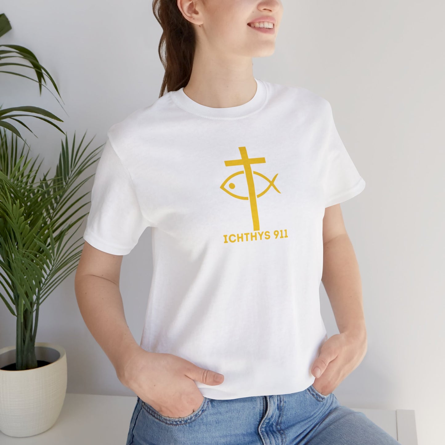 "Roll With God Ride With Jesus" - Gold Font - Unisex T- Shirt - Lightweight 100% Cotton - Summer T - Arm Form Fitting - Men T- Shirt - Women T-Shirt - Christian T-Shirt - ICHTHYS 911