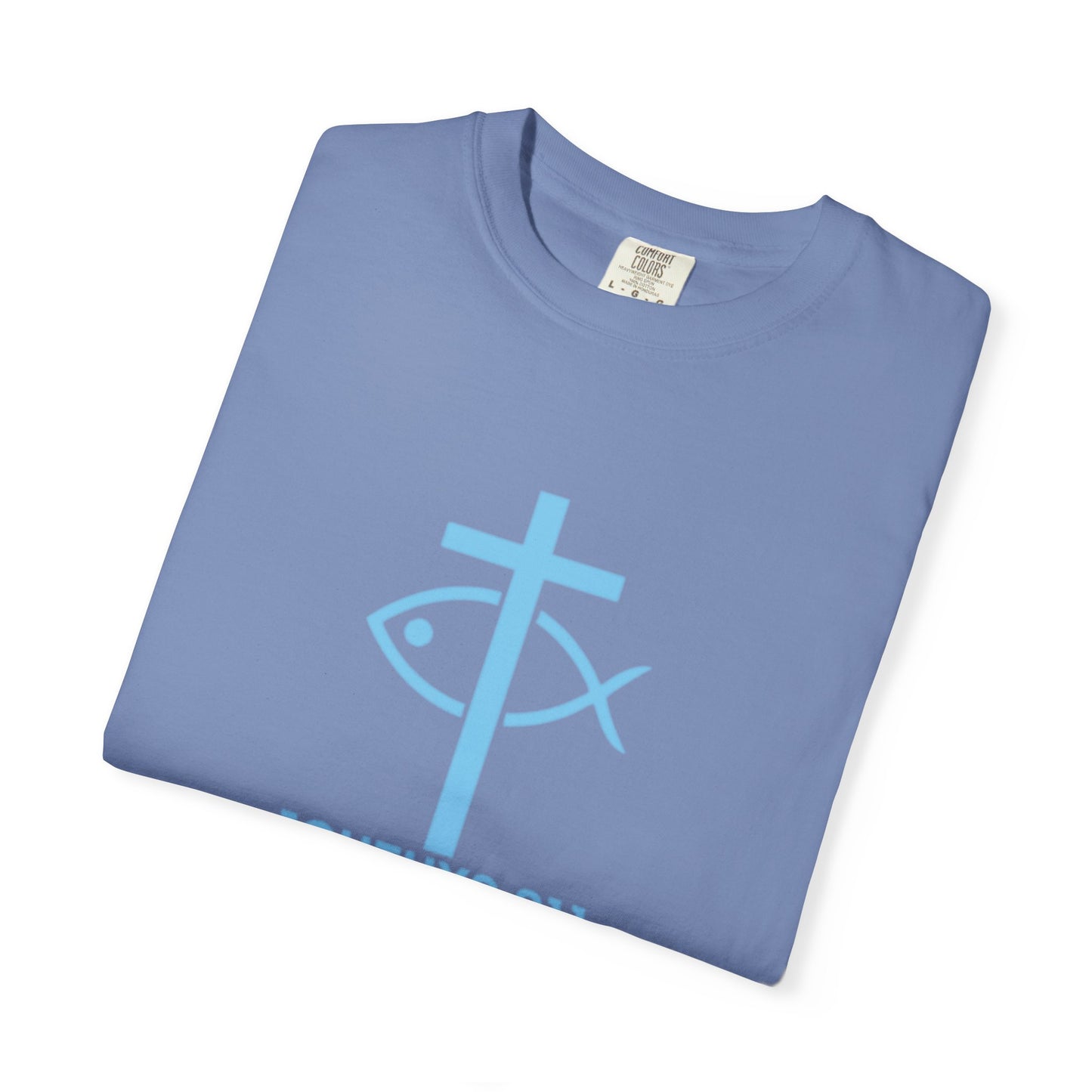 Strength Through Christ Philippians 4:13 - Blue Font - Unisex Garment Dyed T- Shirt - 100% US Cotton -Men T-Shirt - Women T-Shirt- Christian Activewear