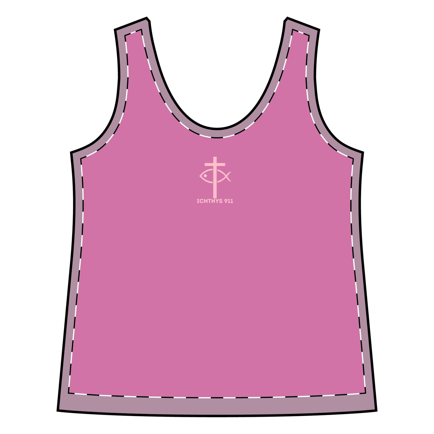 ICHTHYS 911 Pink Font "Run With Endurance Hebrew 12:1" - Sporty Racerback Tank for Women - Perfect for Active Lifestyle & Casual Wear -Women T-Shirt - Tank