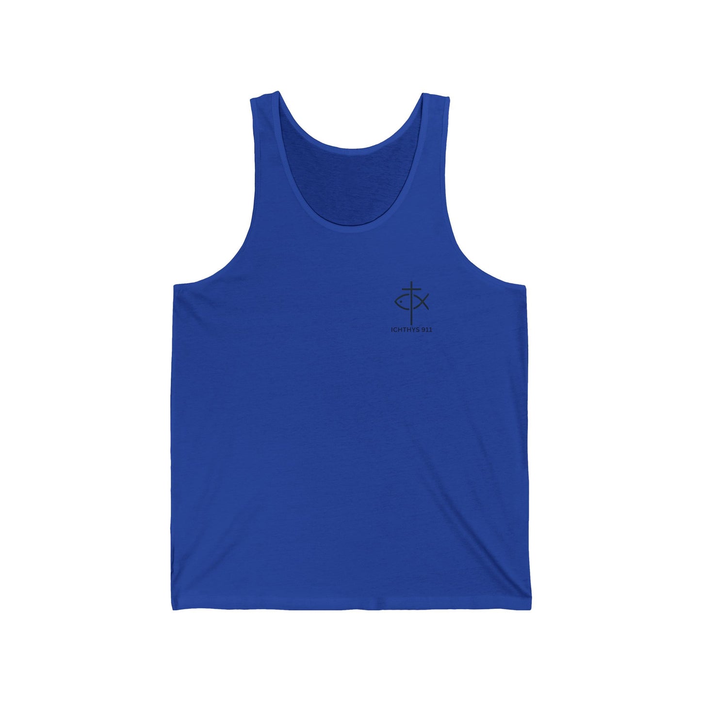 ICHTHYS 911 Badge Collection - Unisex - Jersey Tank - Casual Christian Symbol Graphic Tank Top