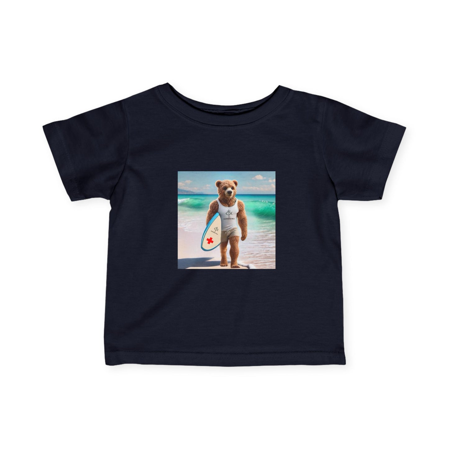 ICHTHYS 911 "Surf Bear" - Cute Surf Bear Infant Tee - Perfect for Beach Days & Summer Fun - Family Matching Shirts - See All Sizes - Adult to Infant-