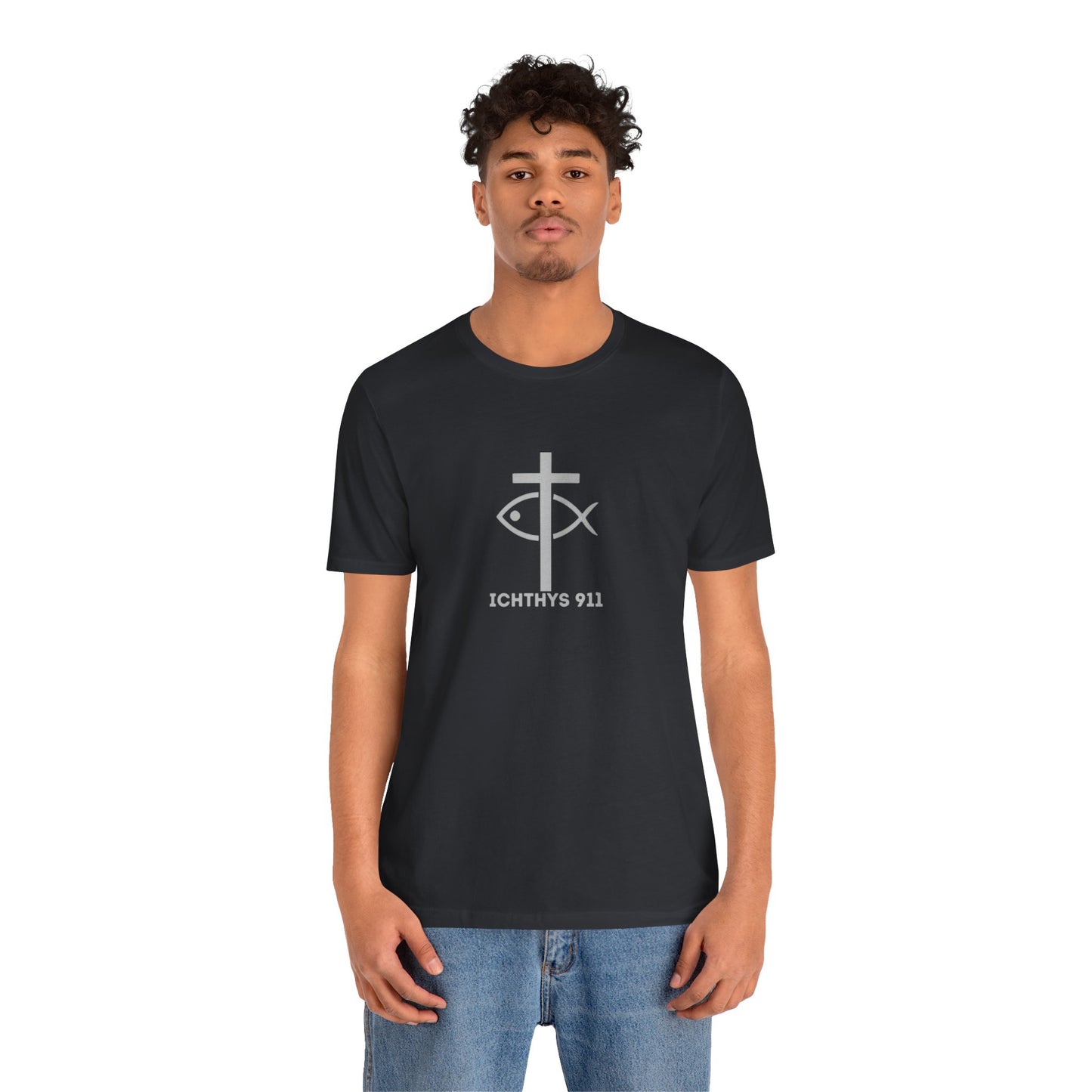 ICHTHYS 911 - "Roll With God Ride With Jesus" - Silver Font - Unisex T- Shirt - Lightweight 100% Cotton - Summer T - Arm Form Fitting - Men T- Shirt - Women T-Shirt - Christian T-Shirt