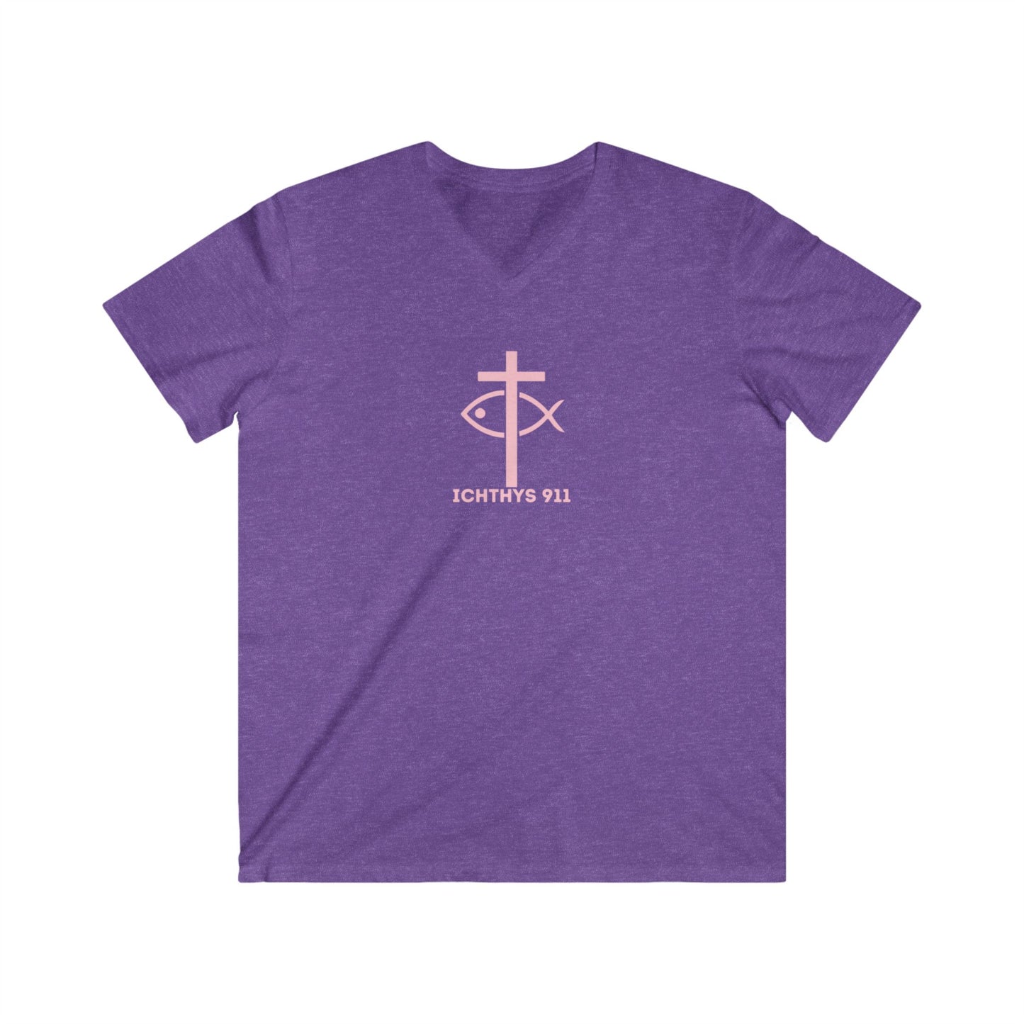 ICHTHYS 911 - "13th Disciple" Collection - Men's Fitted V-Neck Short Sleeve T - Shirt - Faith-Inspired - Christian Faith - Light Pink Font