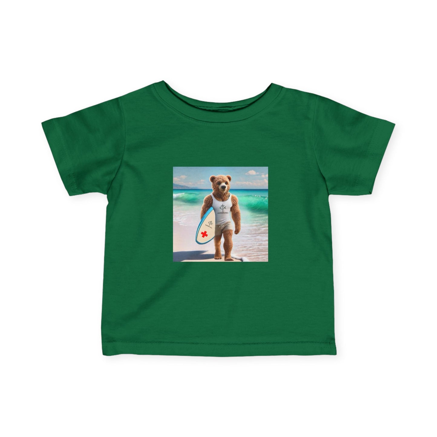 ICHTHYS 911 "Surf Bear" - Cute Surf Bear Infant Tee - Perfect for Beach Days & Summer Fun - Family Matching Shirts - See All Sizes - Adult to Infant-