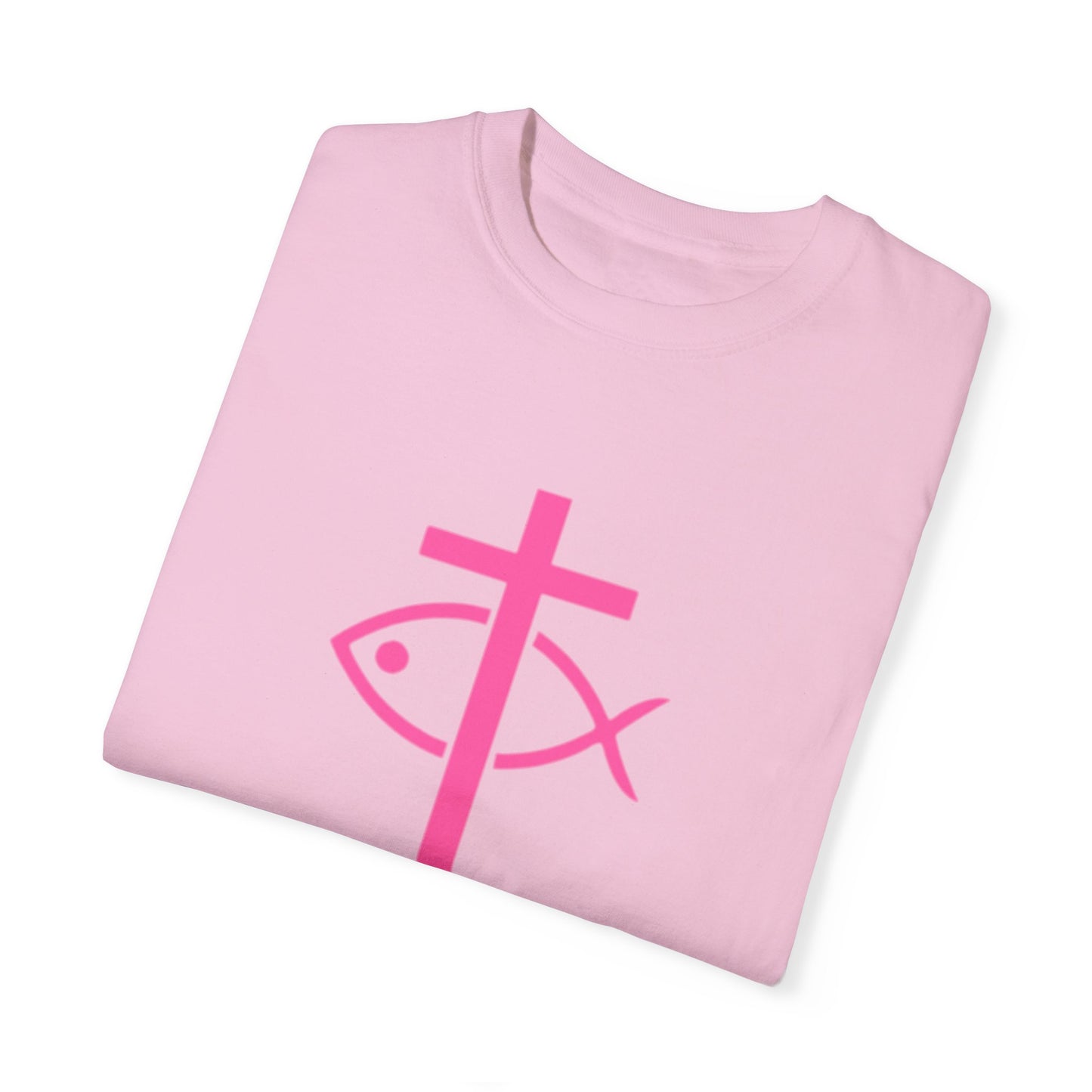 ICHTHYS 911 - Authentic - W/O IC 911 on Back Christian Streetwear T-Shirt – Jesus Gym & Faith Fashion, Unisex Garment-Dyed T-Shirt Hot Pink Font