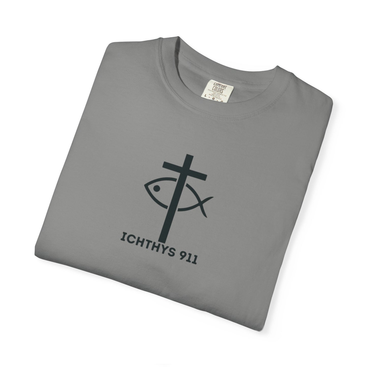 ICHTHYS 911 - Black Font "Faith Driven" - Unisex Garment Dyed T - Shirt - 100% US Cotton -  Men - T - Women T-Shirt - Christian Inspirational Tee - Garment Dyed