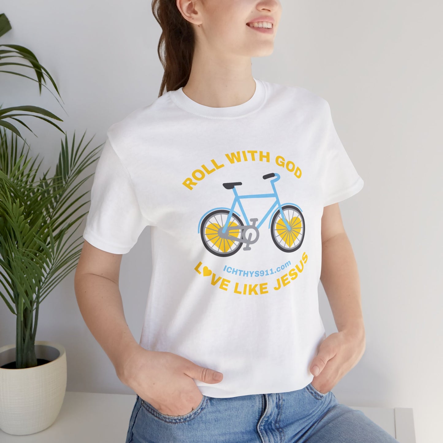 ICHTHYS 911 - "Roll With God Love Like Jesus" - Reverse Design - Unisex T- Shirt - Lightweight 100% Cotton - Summer T - Arm Form Fitting - Men T- Shirt - Women T-Shirt - Christian T-Shirt - Love Like Jesus