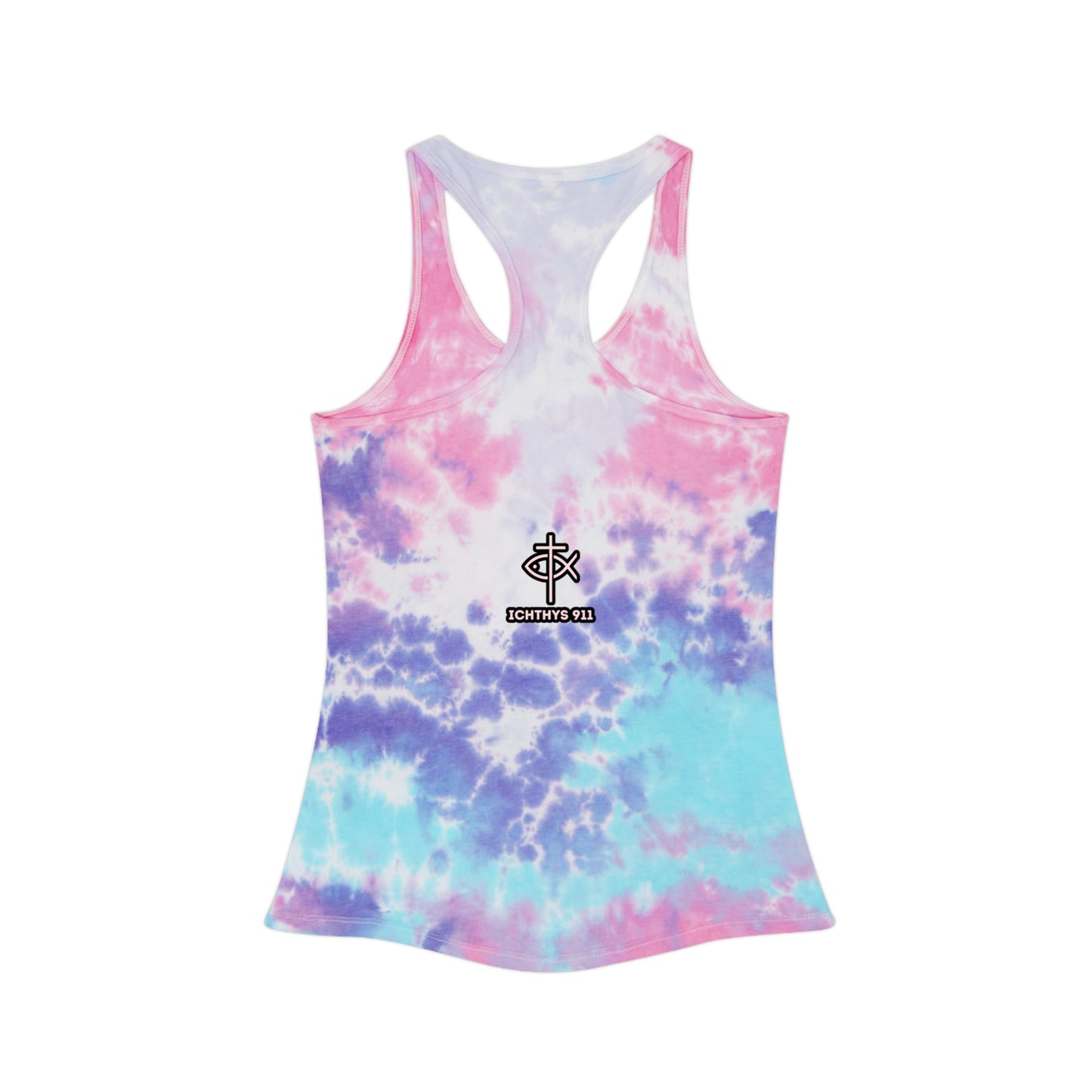 Women Tie Dye Tank Top - ICHTHYS 911 Summer Vibes Racerback Shirt. Be bold in your walk. Be known by your faith. Represent the movement.