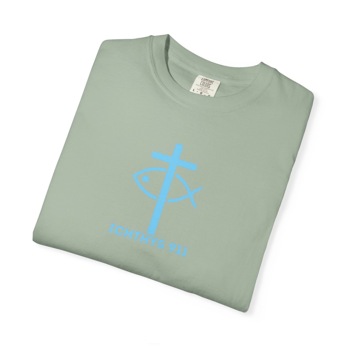 Jesus Christ Son of God Savior - Blue Font - Christian Streetwear T-Shirt – Jesus Gym & Faith Fashion, Unisex Garment-Dyed T-Shirt, ICHTHYS911, Men T-Shirt, Women T-Shirt