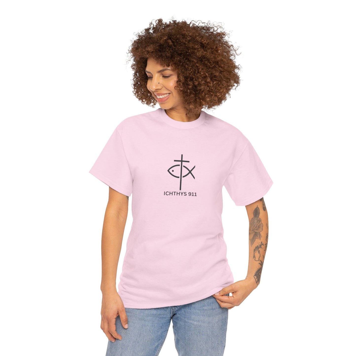 ICHTHYS 911 - "Authentic Design" - Unisex T-Shirt - Heavy Cotton T-Shirt - Jesus Fish - Men's T-Shirt - Women T-Shirt Christian Faith - Unisex Clothing