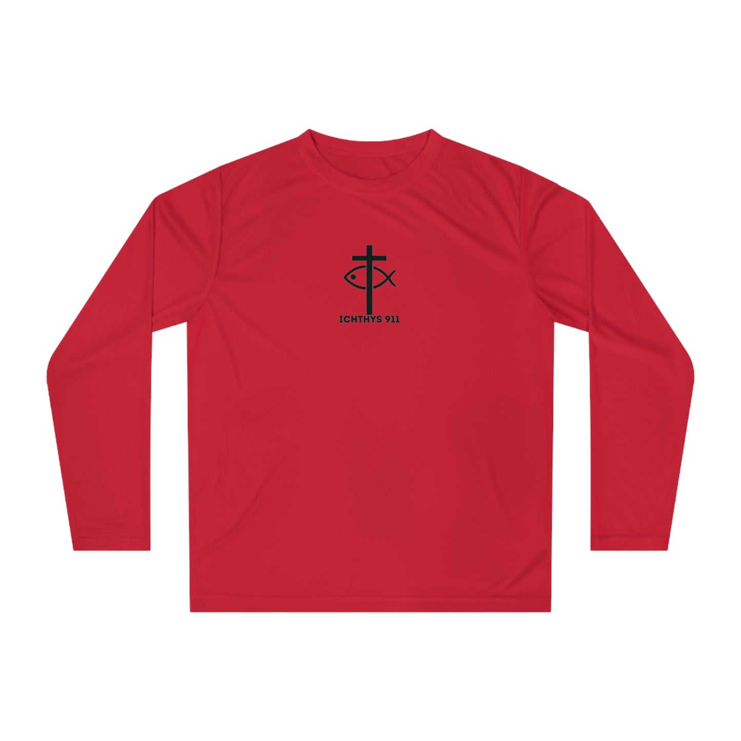 ICHTHYS 911 - "Faith Driven" Unisex - Men - Women -100% Moisture-Wicking Poly - Performance Long Sleeve Shirt - Christian Activewear UPF 30+ Sun protection