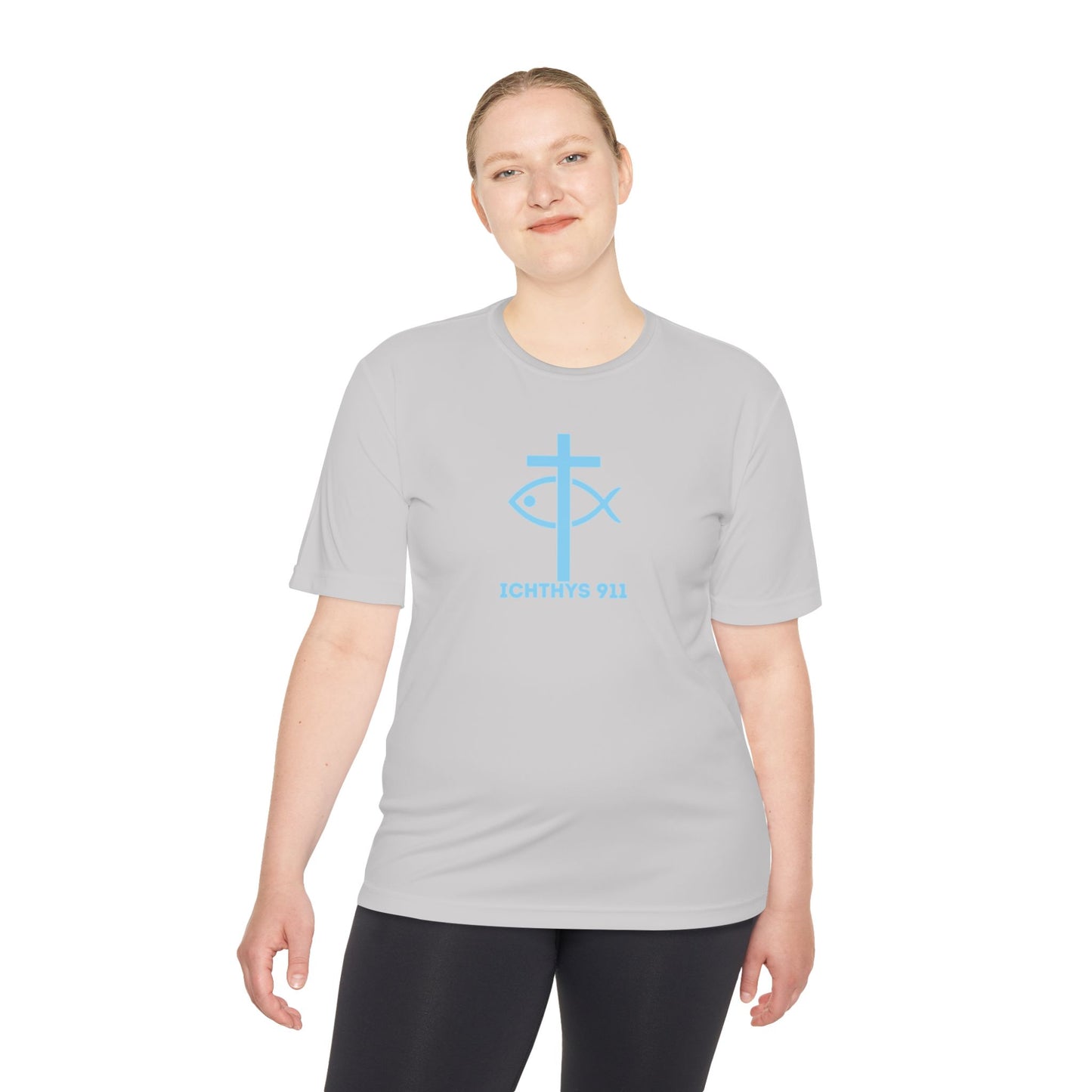 ICHTHYS 911 - Blue Font - "Jesus Is His Name Saving Souls is His Game" - Unisex Performance Shirt -Men T-Shirt - Women - Moisture Wicking Tee911